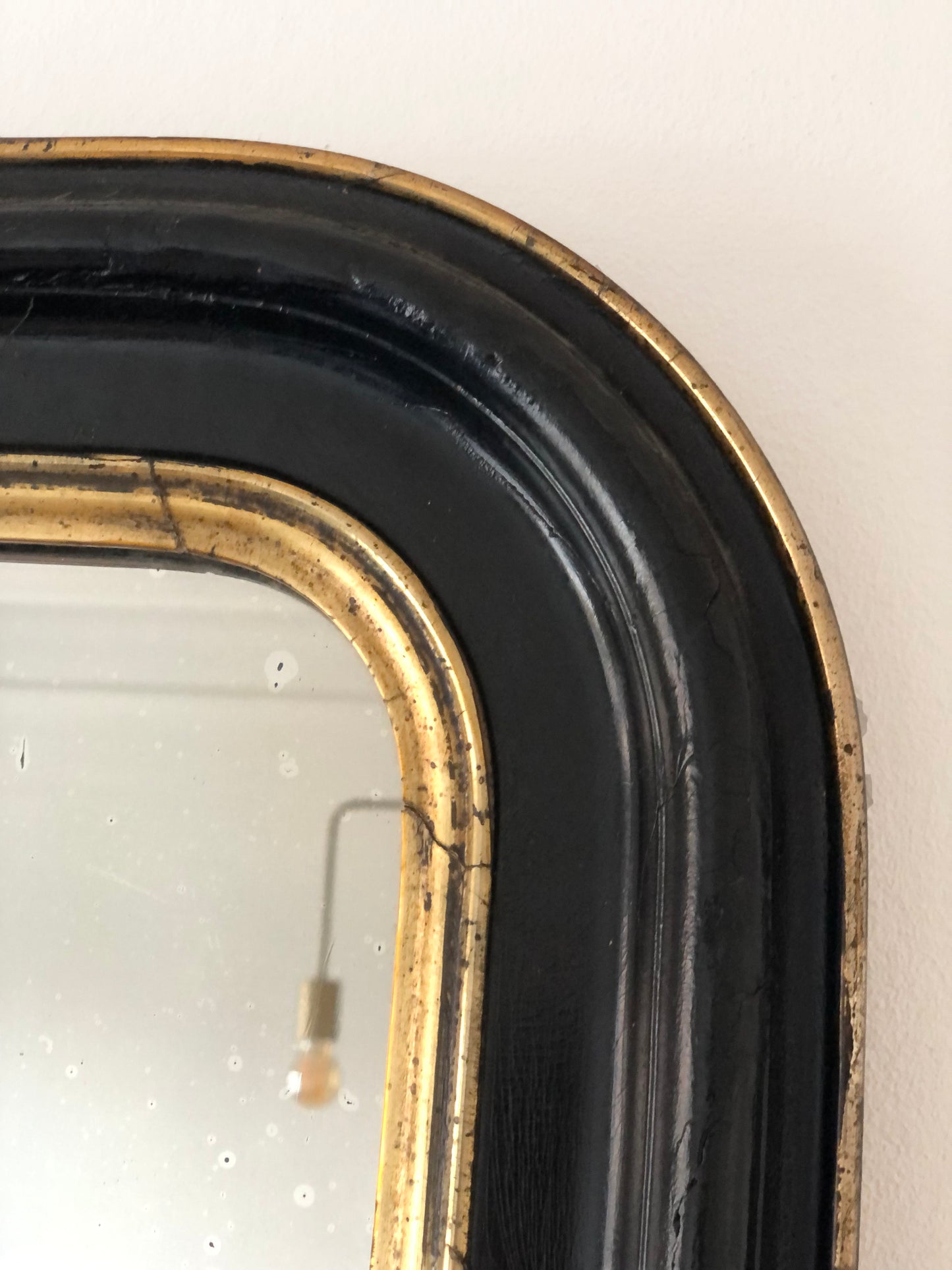 Large Antique French Louis Philippe Full Length Mirror – Black and Gold, Late 19th Century