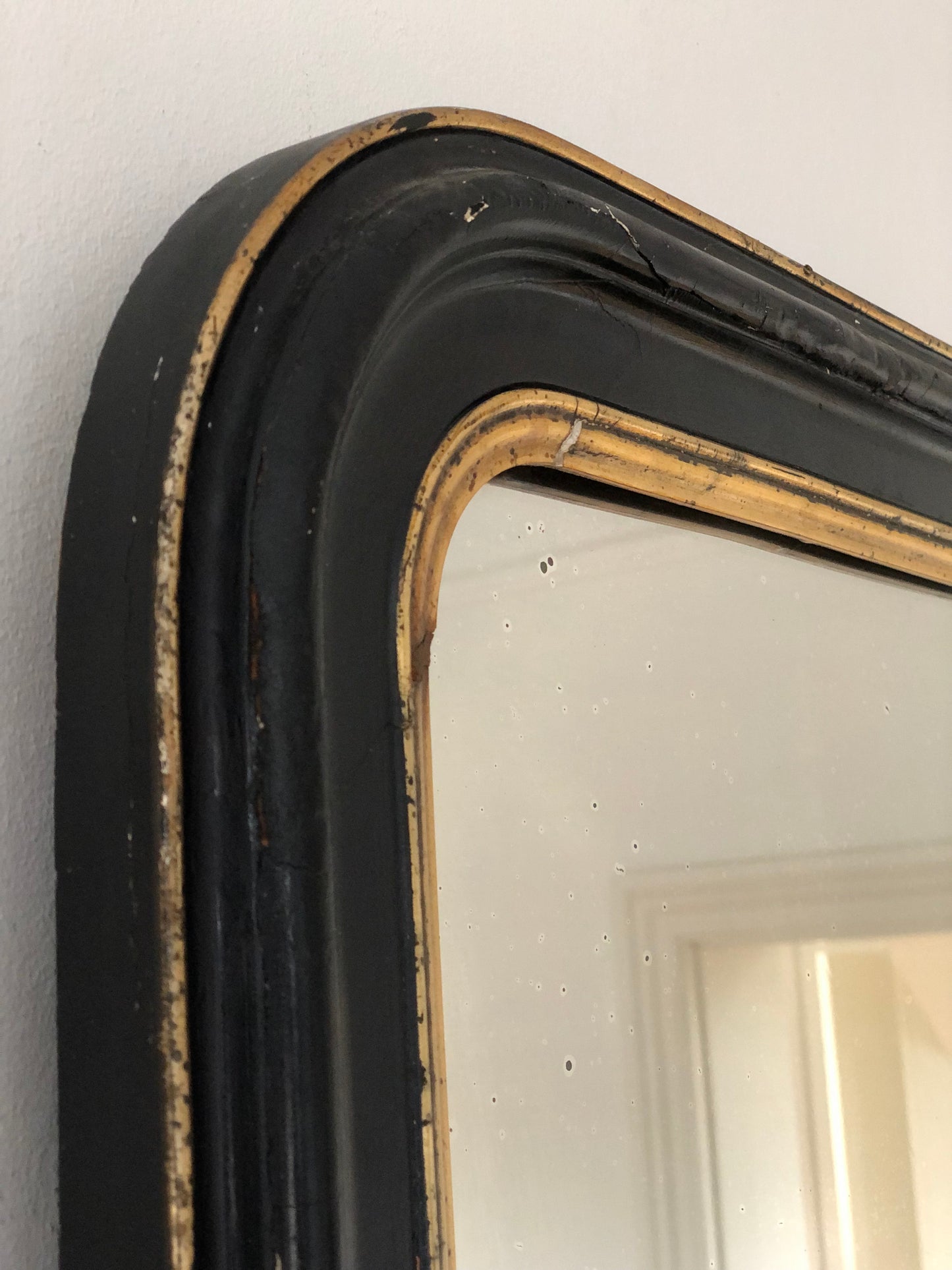 Large Antique French Louis Philippe Full Length Mirror – Black and Gold, Late 19th Century