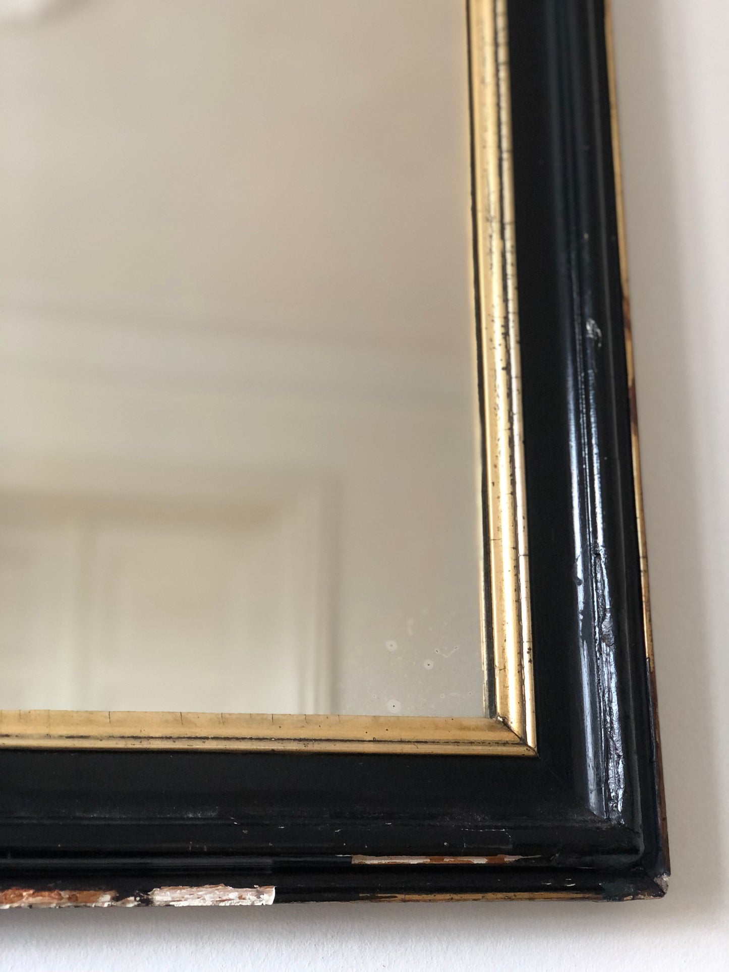 Large Antique French Louis Philippe Full Length Mirror – Black and Gold, Late 19th Century