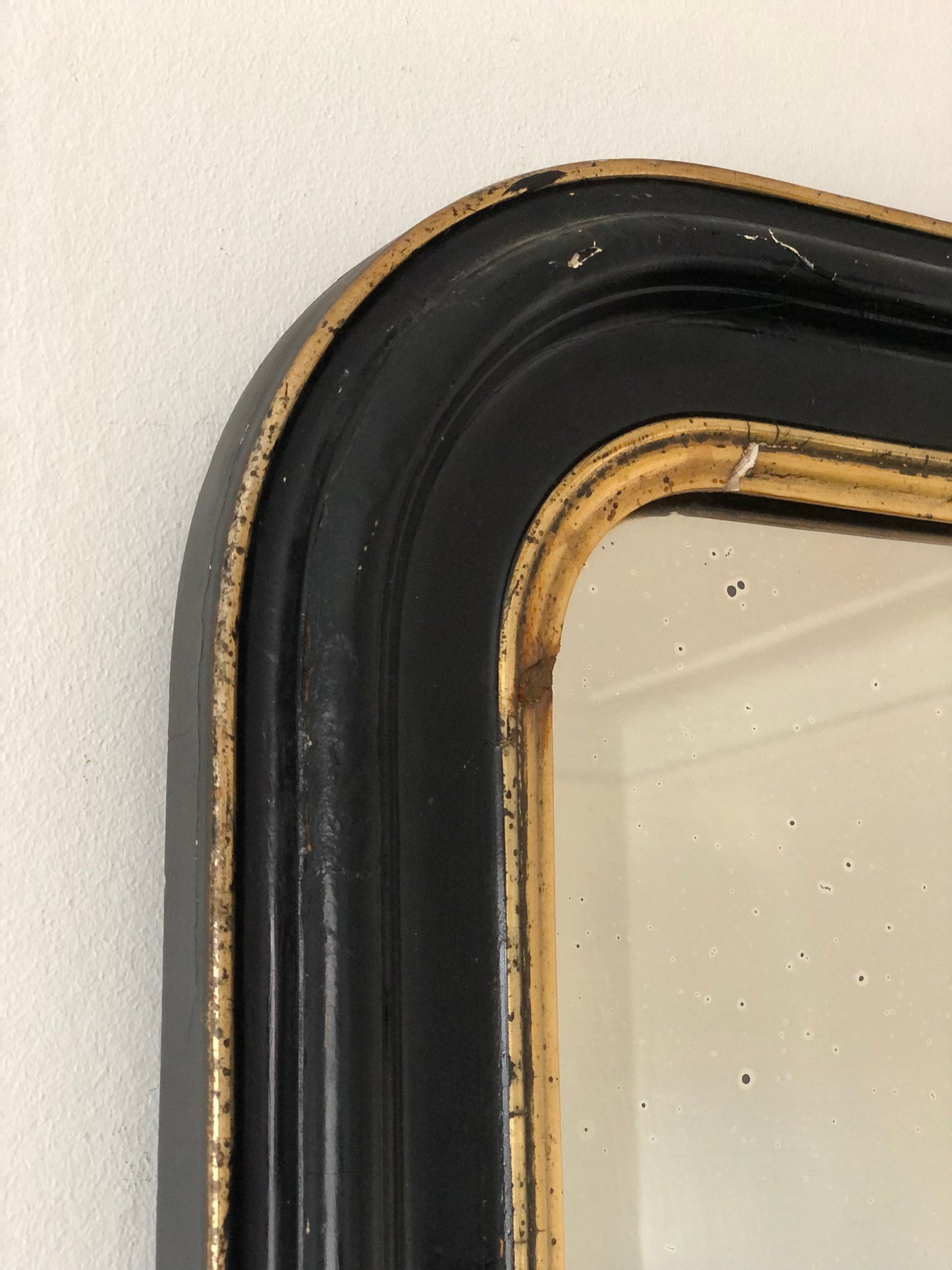 Large Antique French Louis Philippe Full Length Mirror – Black and Gold, Late 19th Century
