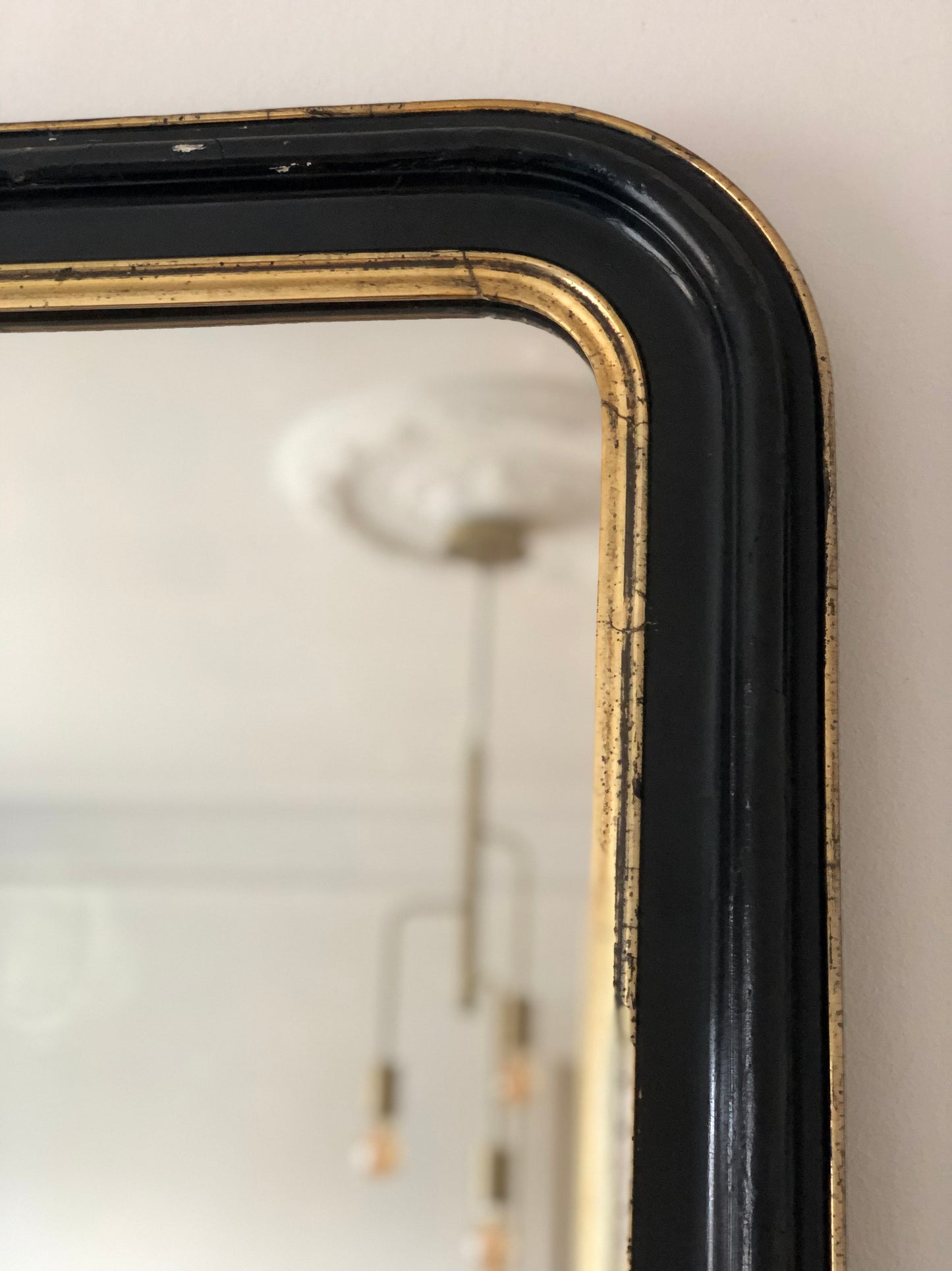 Large Antique French Louis Philippe Full Length Mirror – Black and Gold, Late 19th Century