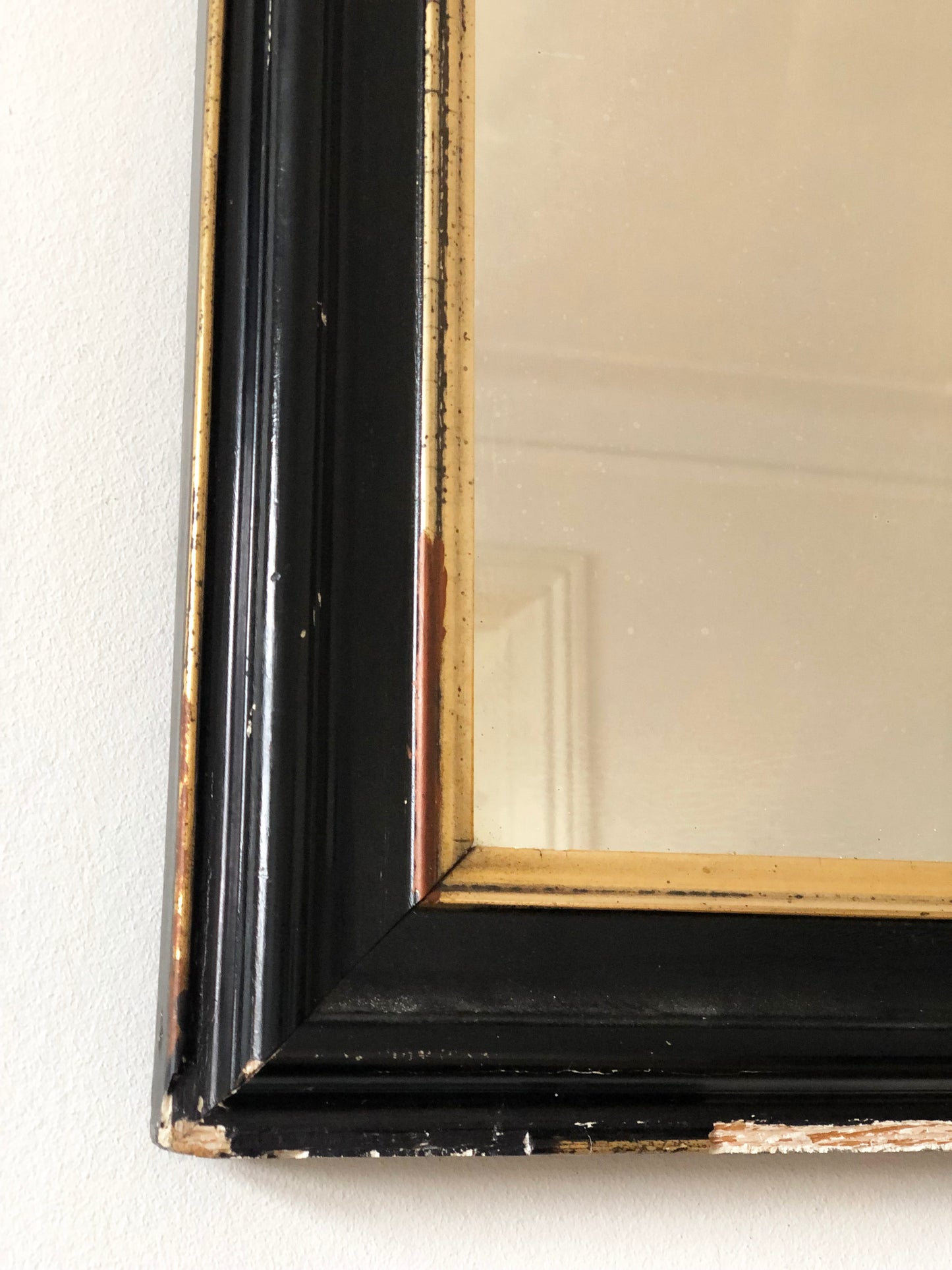 Large Antique French Louis Philippe Full Length Mirror – Black and Gold, Late 19th Century