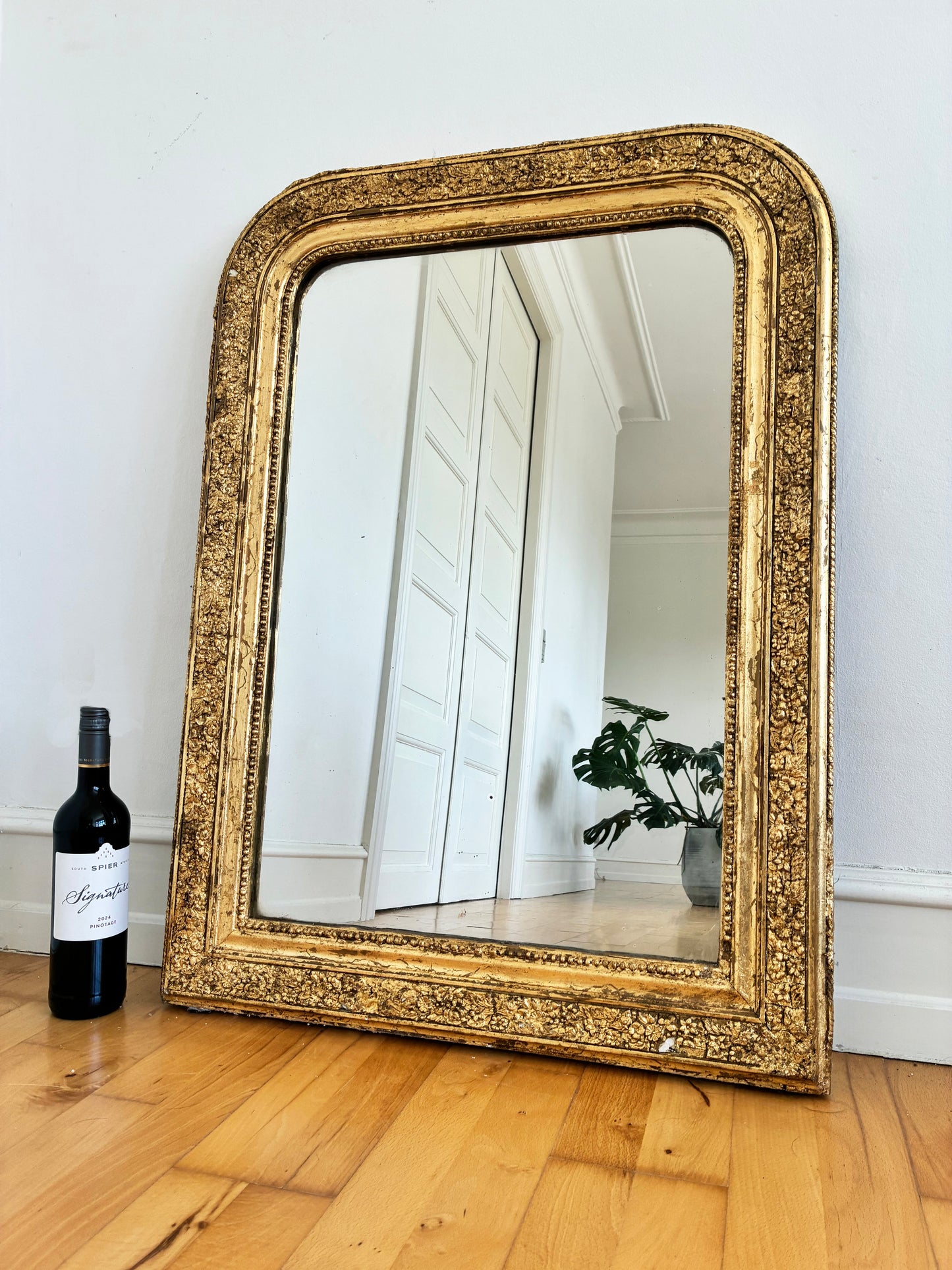 Large Antique French Louis Philippe Giltwood Mirror – Late 19th Century