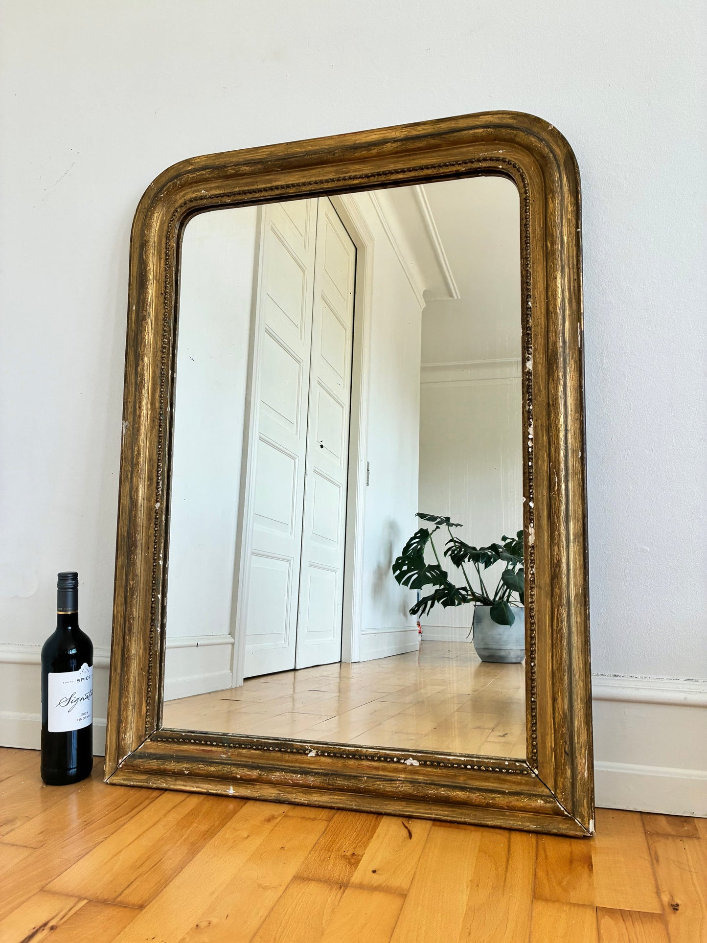Large Antique French Louis Philippe Giltwood Mirror – Late 19th Century