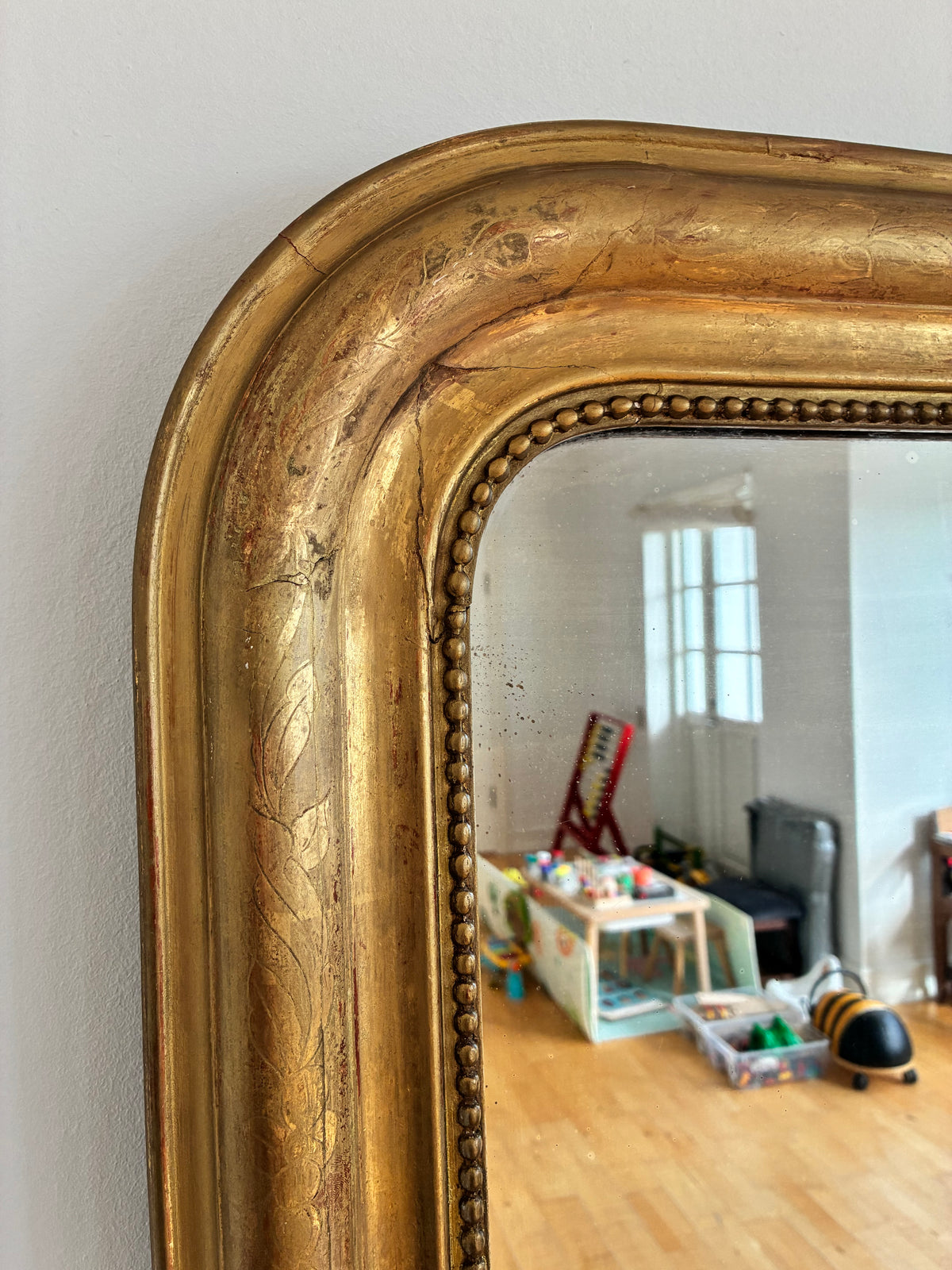 Large Antique French Louis Philippe Giltwood Mirror – Late 19th Century