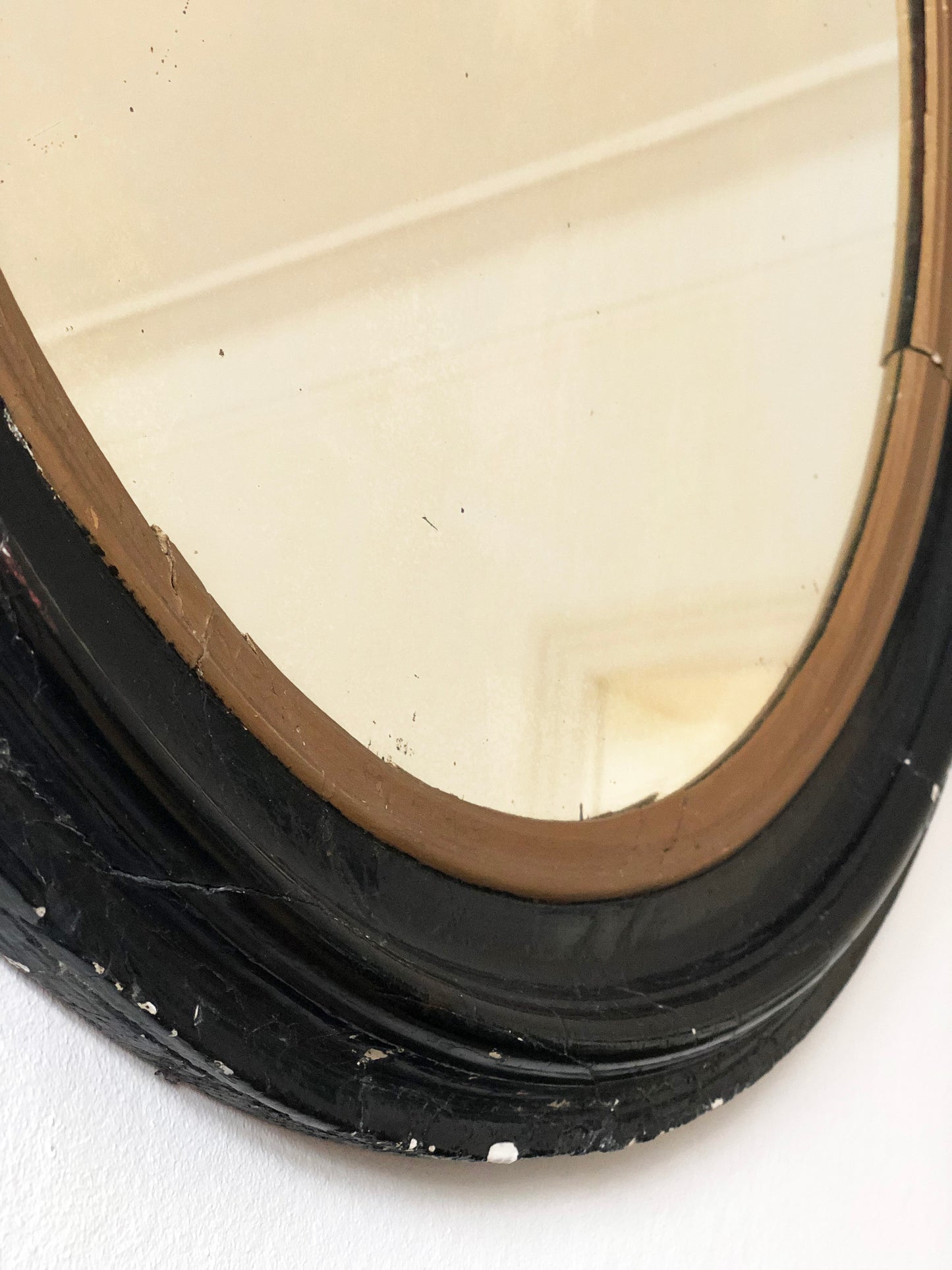 Large Antique French Louis Philippe Oval  Mirror – Black and Gold, Late 19th Century