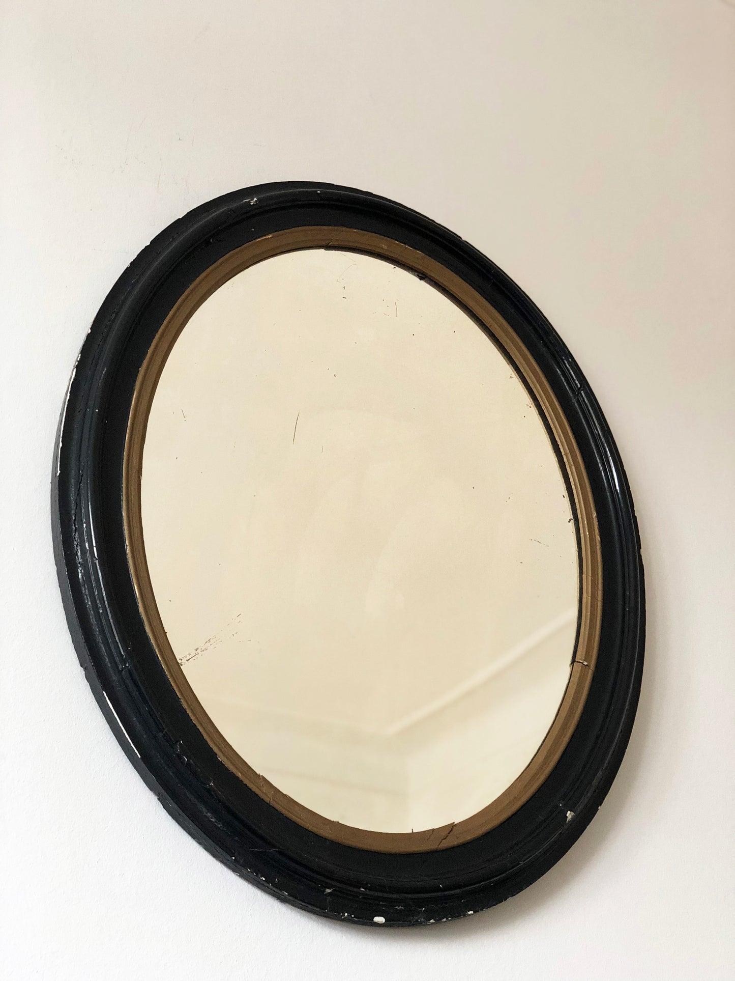 Large Antique French Louis Philippe Oval  Mirror – Black and Gold, Late 19th Century