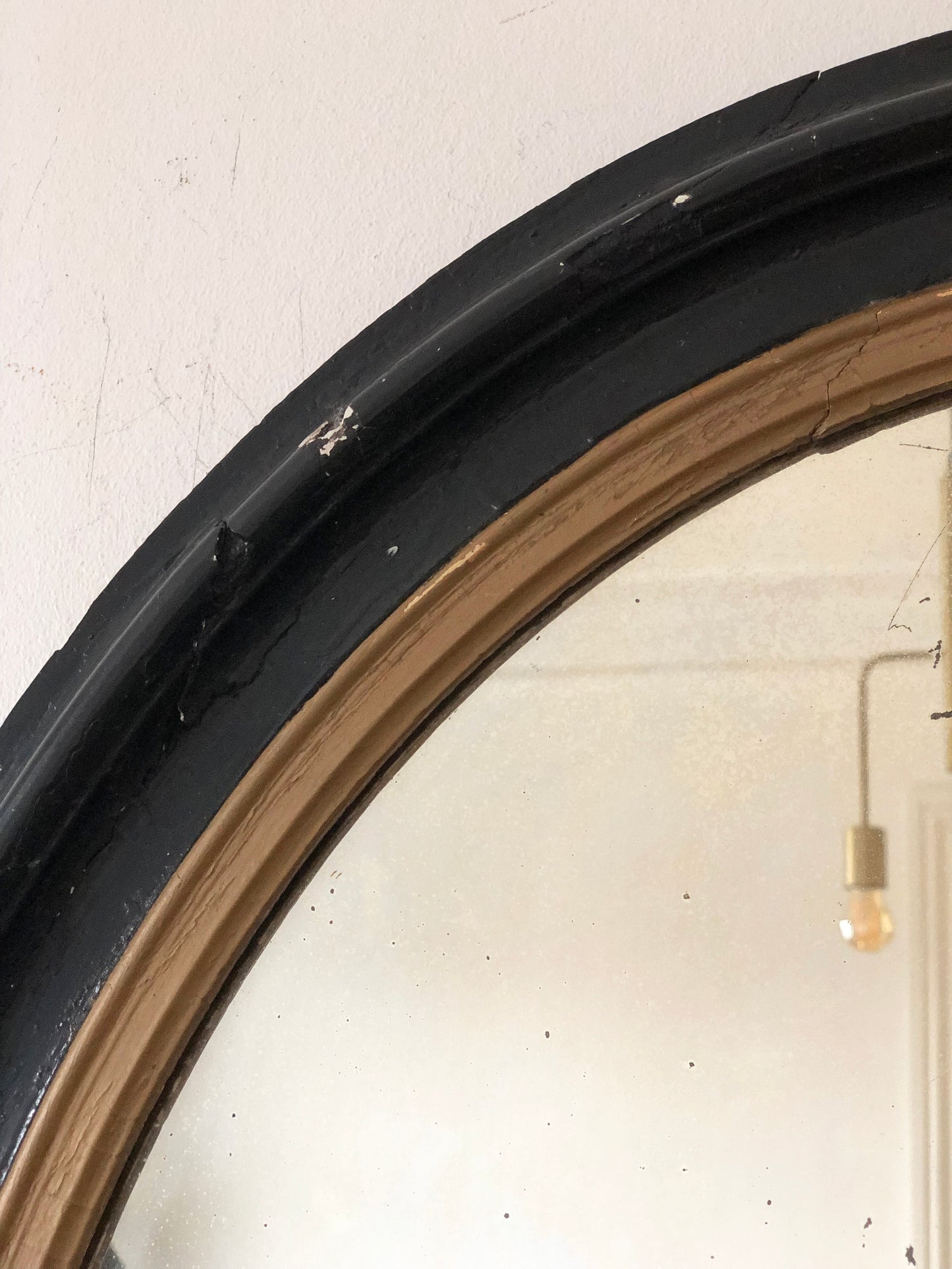Large Antique French Louis Philippe Oval  Mirror – Black and Gold, Late 19th Century