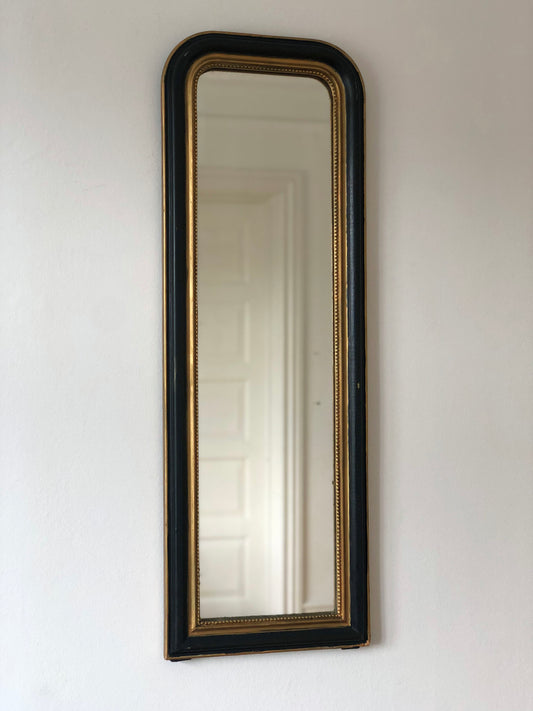 Antique Louis Philippe French Full length Mirror in Black and Gold, Late 19th Century
