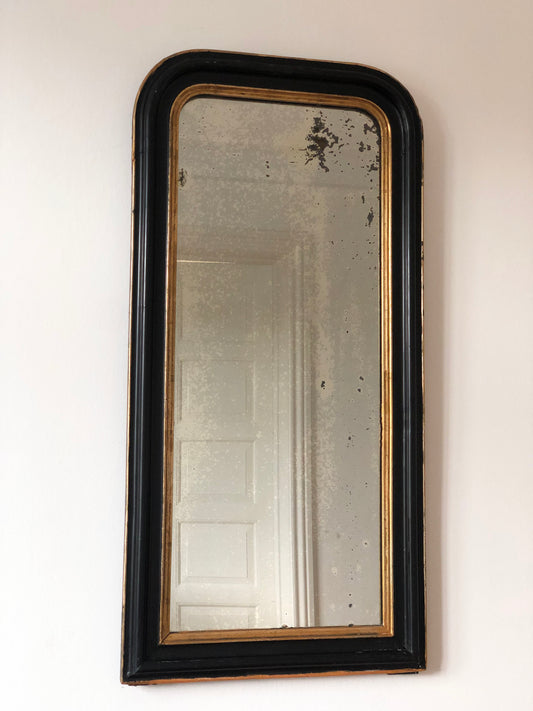 Large Antique Louis Philippe French Mirror in Black and Gold, Late 19th Century