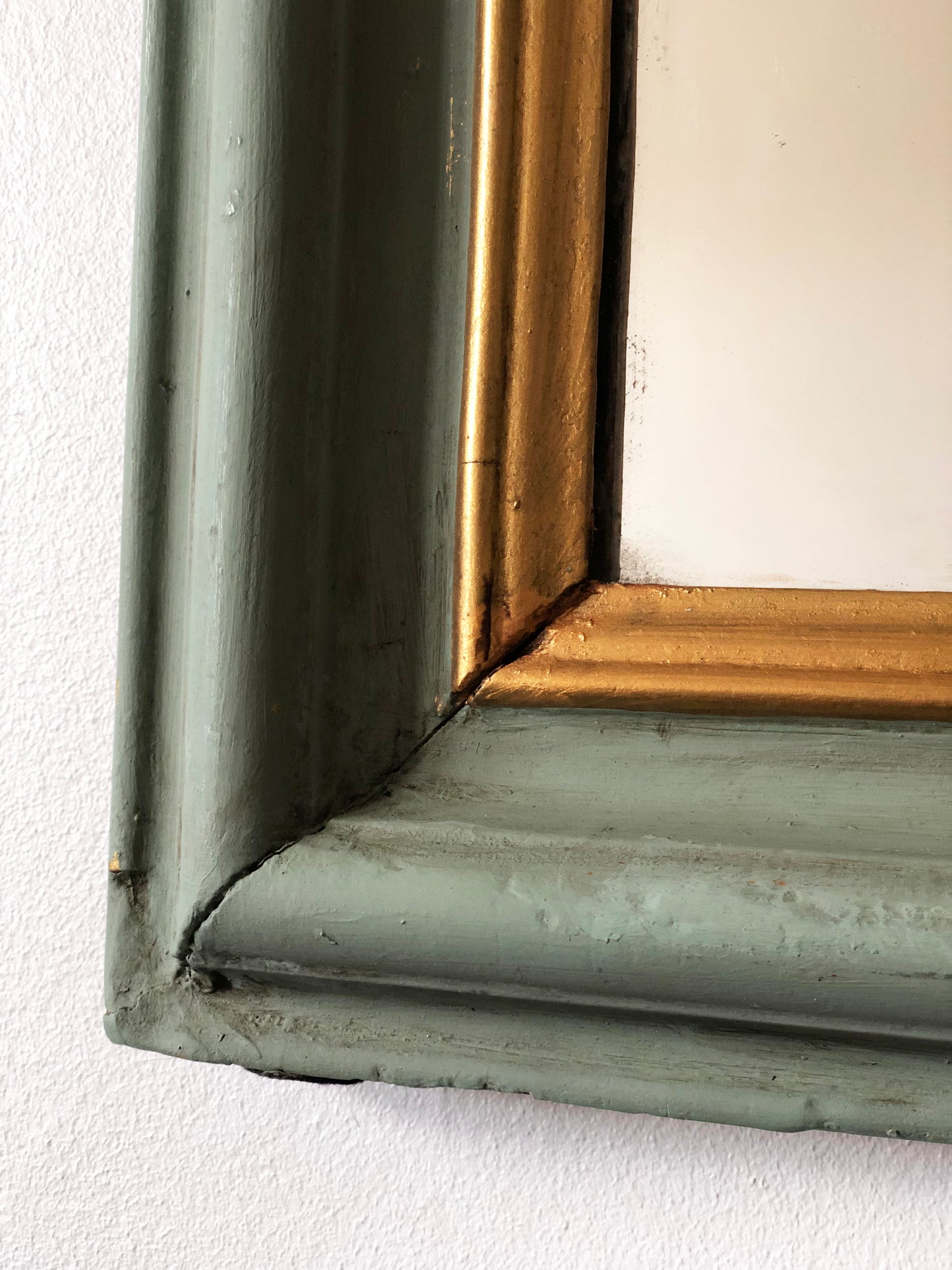 Large Antique Louis Philippe French Full length Mirror in Green and Gold, Late 19th Century