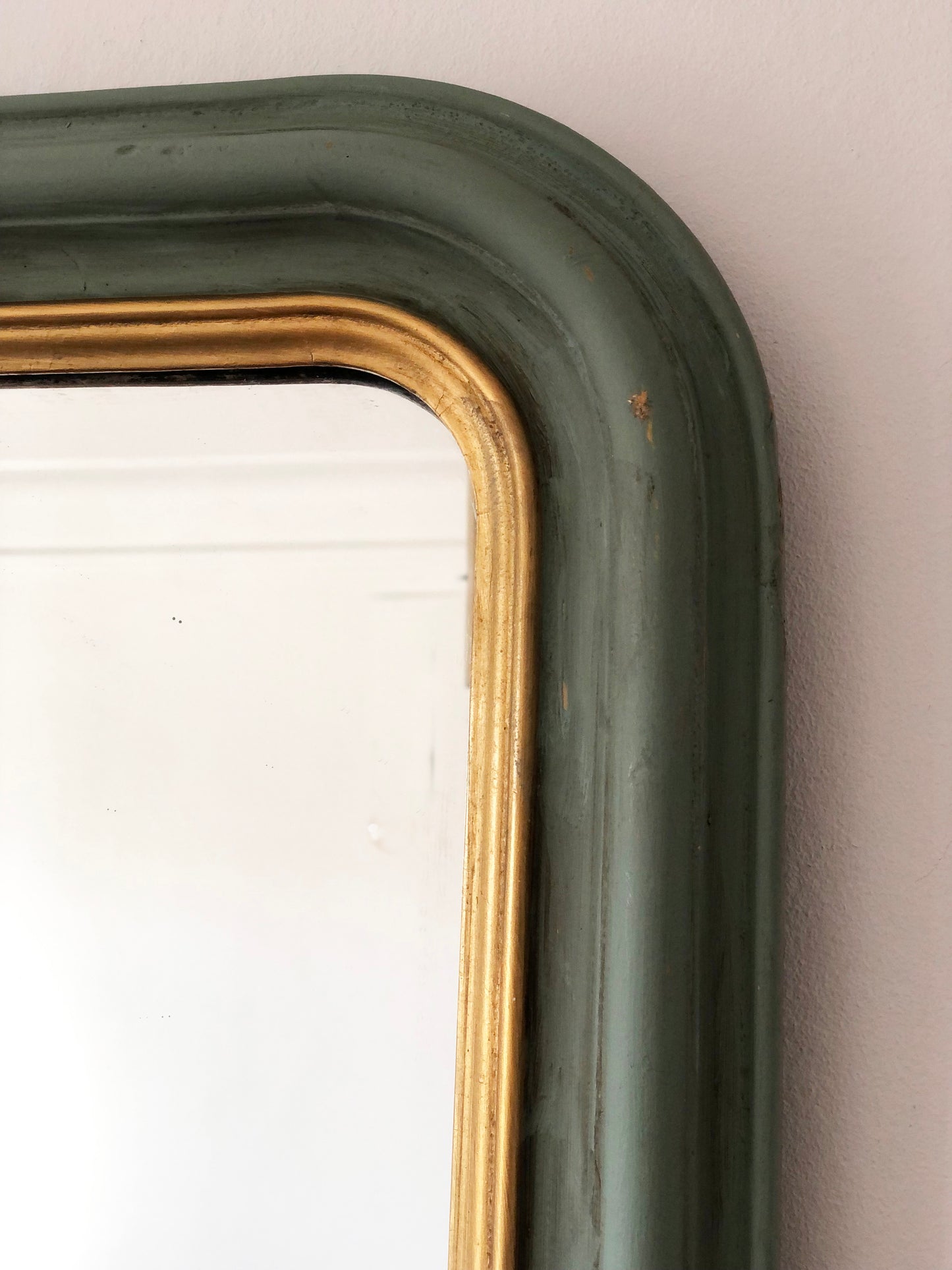 Large Antique Louis Philippe French Full length Mirror in Green and Gold, Late 19th Century