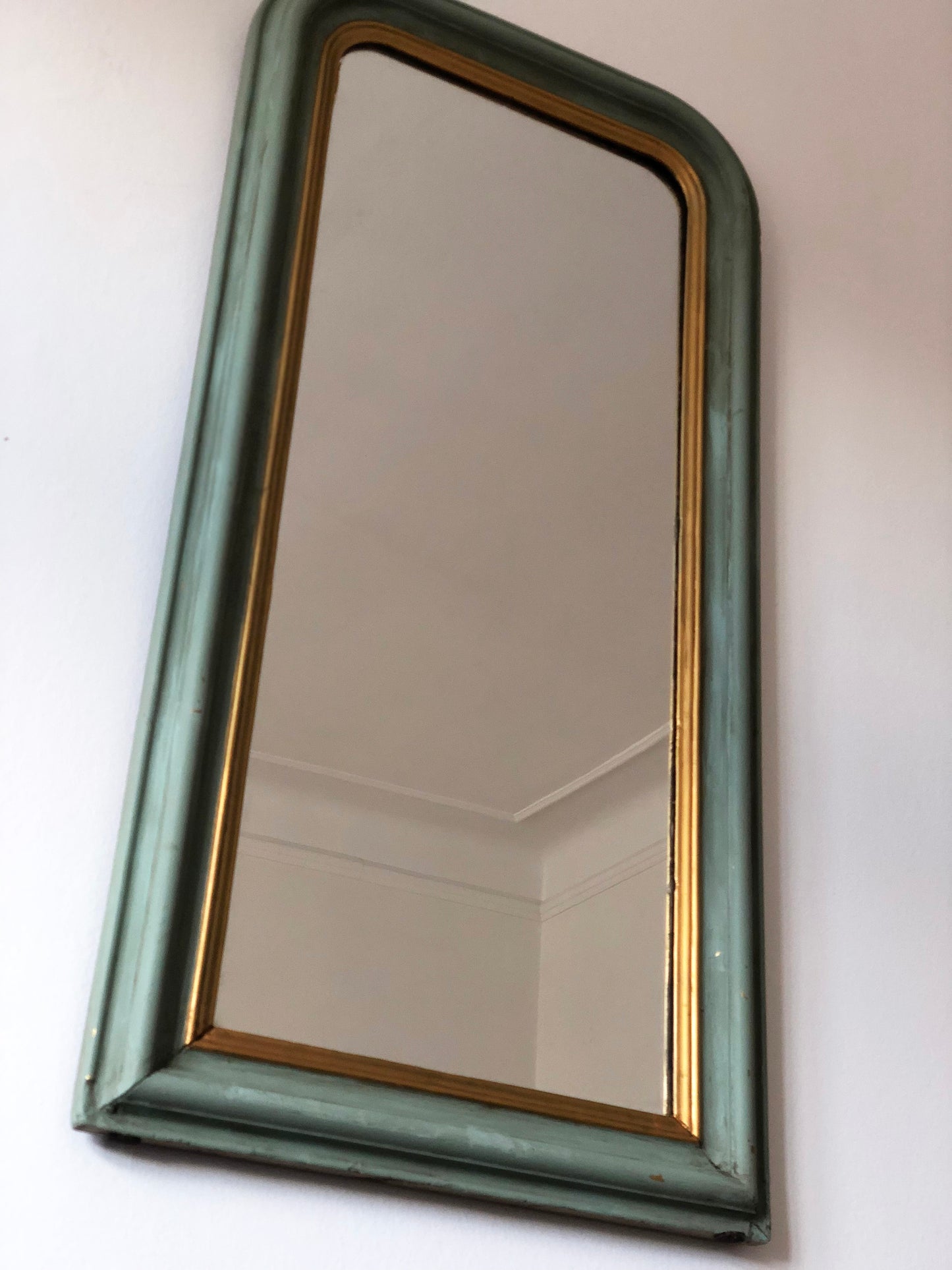 Large Antique Louis Philippe French Full length Mirror in Green and Gold, Late 19th Century