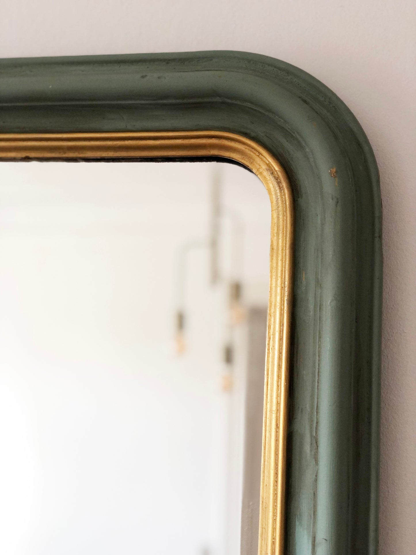 Large Antique Louis Philippe French Full length Mirror in Green and Gold, Late 19th Century