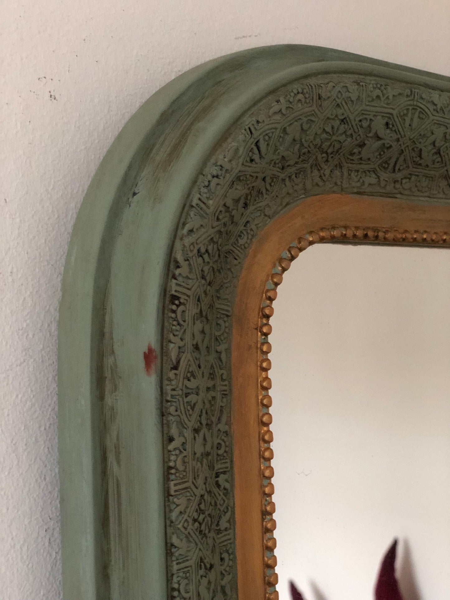 Antique Louis Philippe French Full Length Mirror, Green and Gold, Late 19th Century