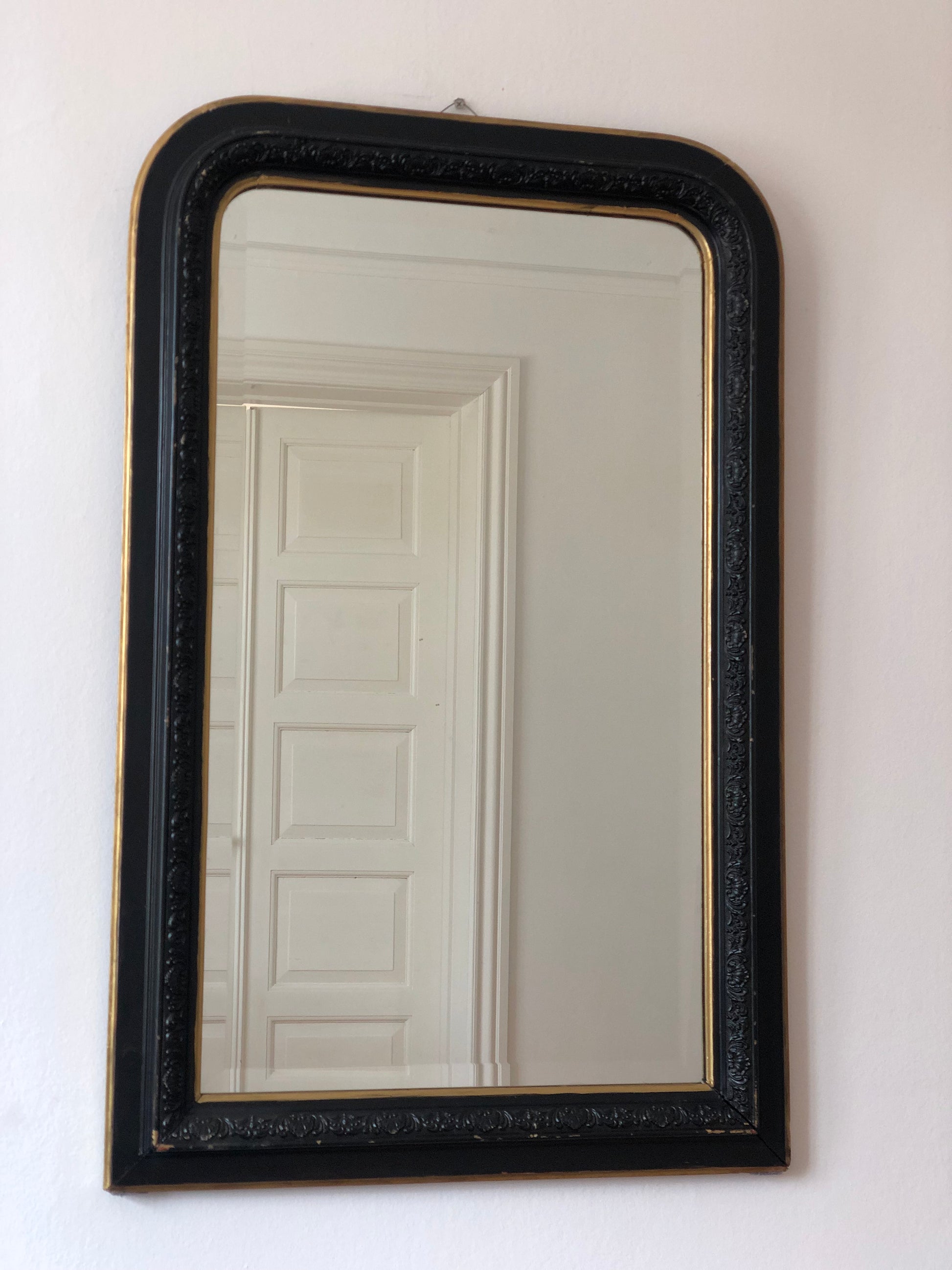 Large Antique Louis Philippe French Mirror in Black and Gold, Late 19th Century