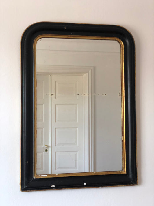 Large Antique Louis Philippe French Mirror in Black and Gold, Late 19th Century