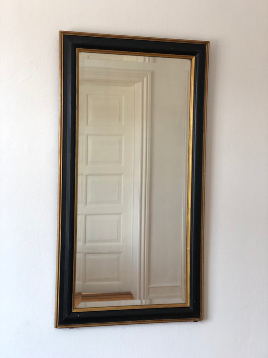 Large Antique Louis Philippe French full length Mirror in Black and Gold, Late 19th Century