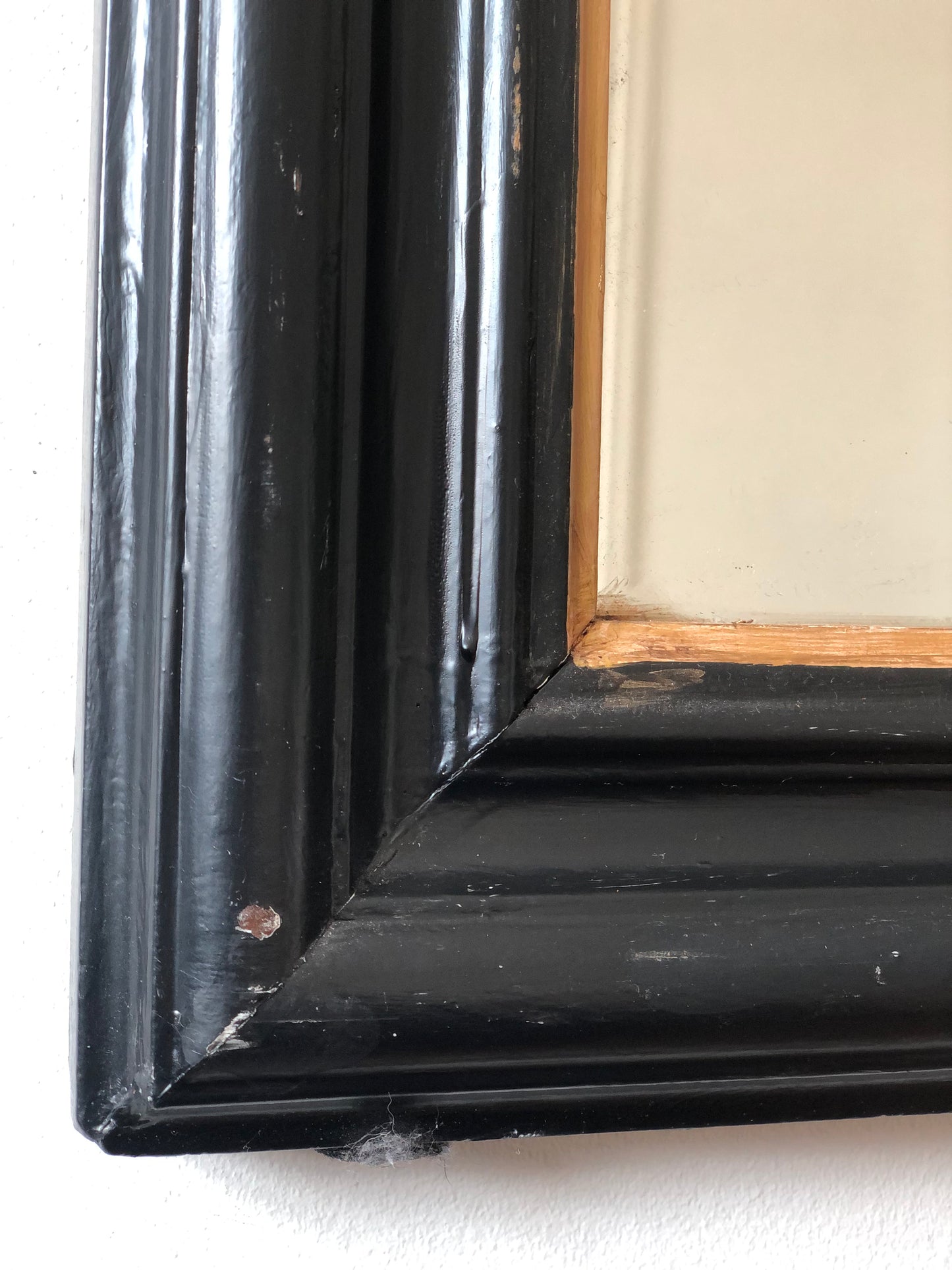 Large Antique Louis Philippe French Full Length Mirror in Black and Gold, Late 19th Century