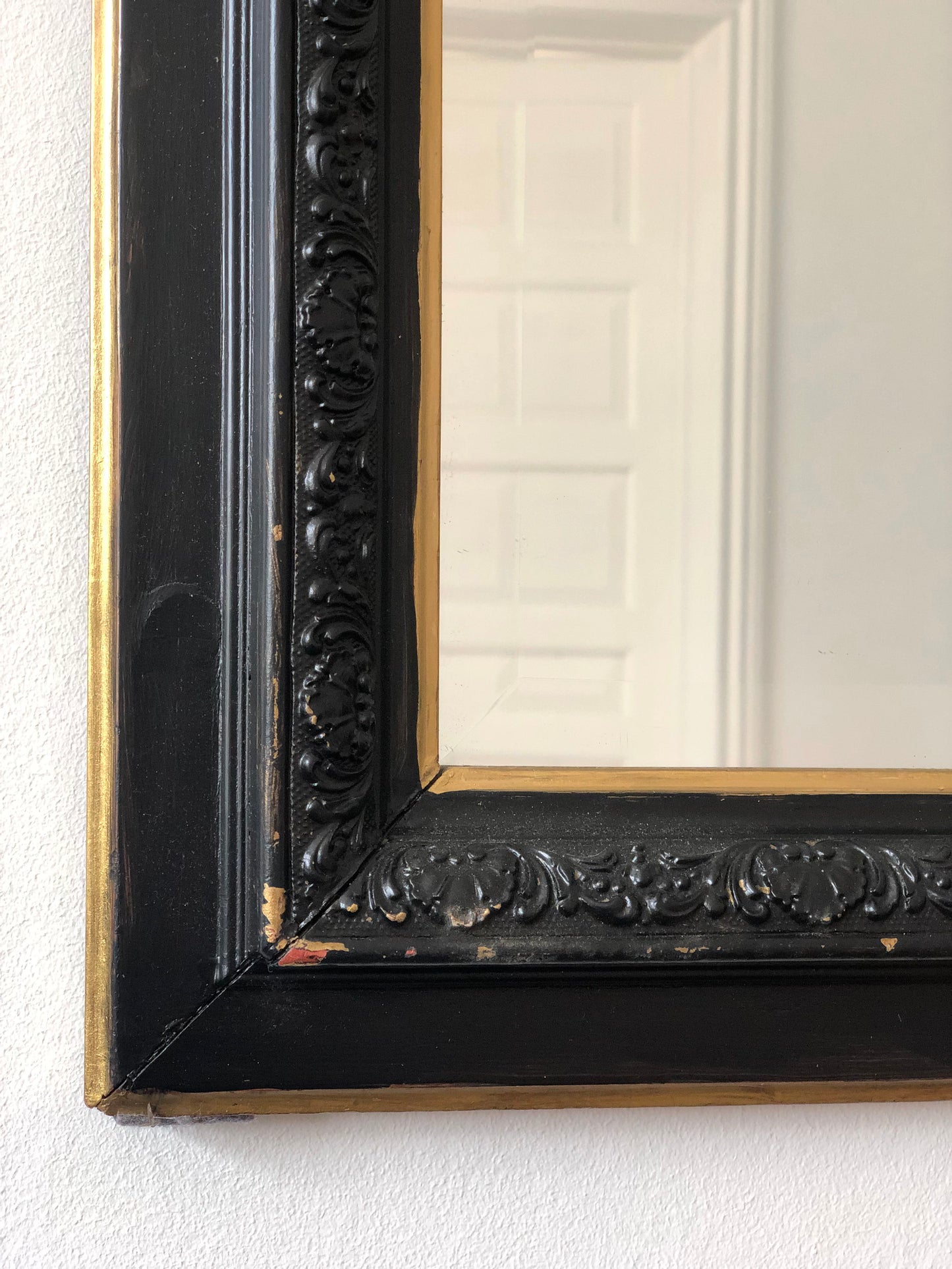 Large Antique Louis Philippe French Mirror in Black and Gold, Late 19th Century
