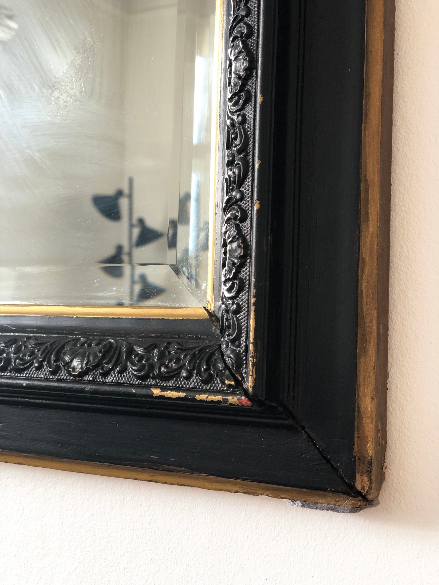 Large Antique Louis Philippe French Mirror in Black and Gold, Late 19th Century