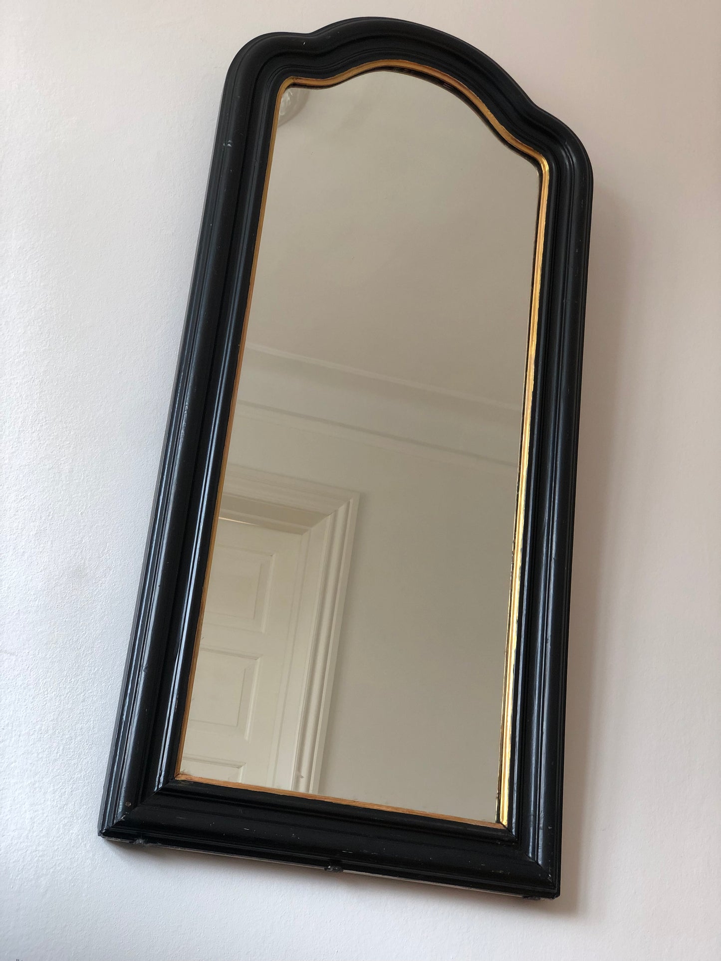 Large Antique Louis Philippe French Full Length Mirror in Black and Gold, Late 19th Century