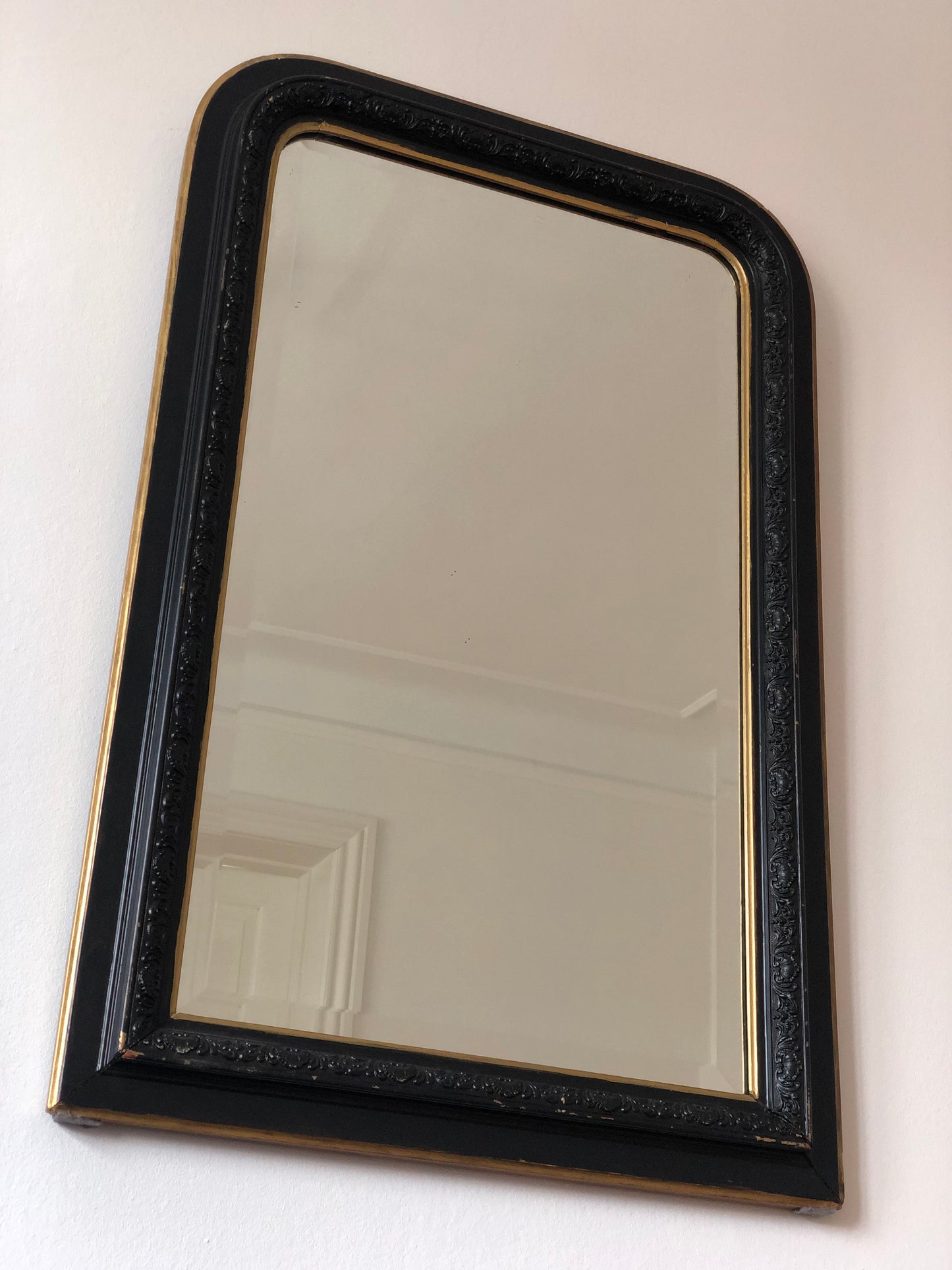 Large Antique Louis Philippe French Mirror in Black and Gold, Late 19th Century