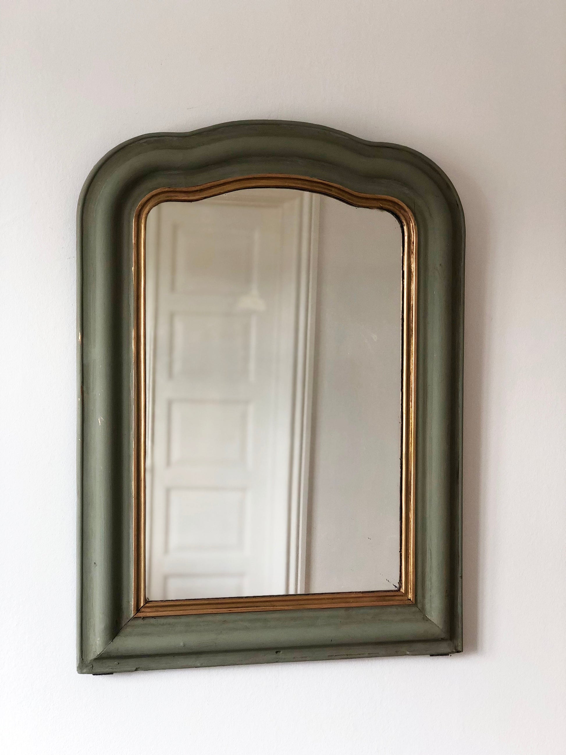 Large Antique Louis Philippe French Mirror in Green and Gold, Late 19th Century