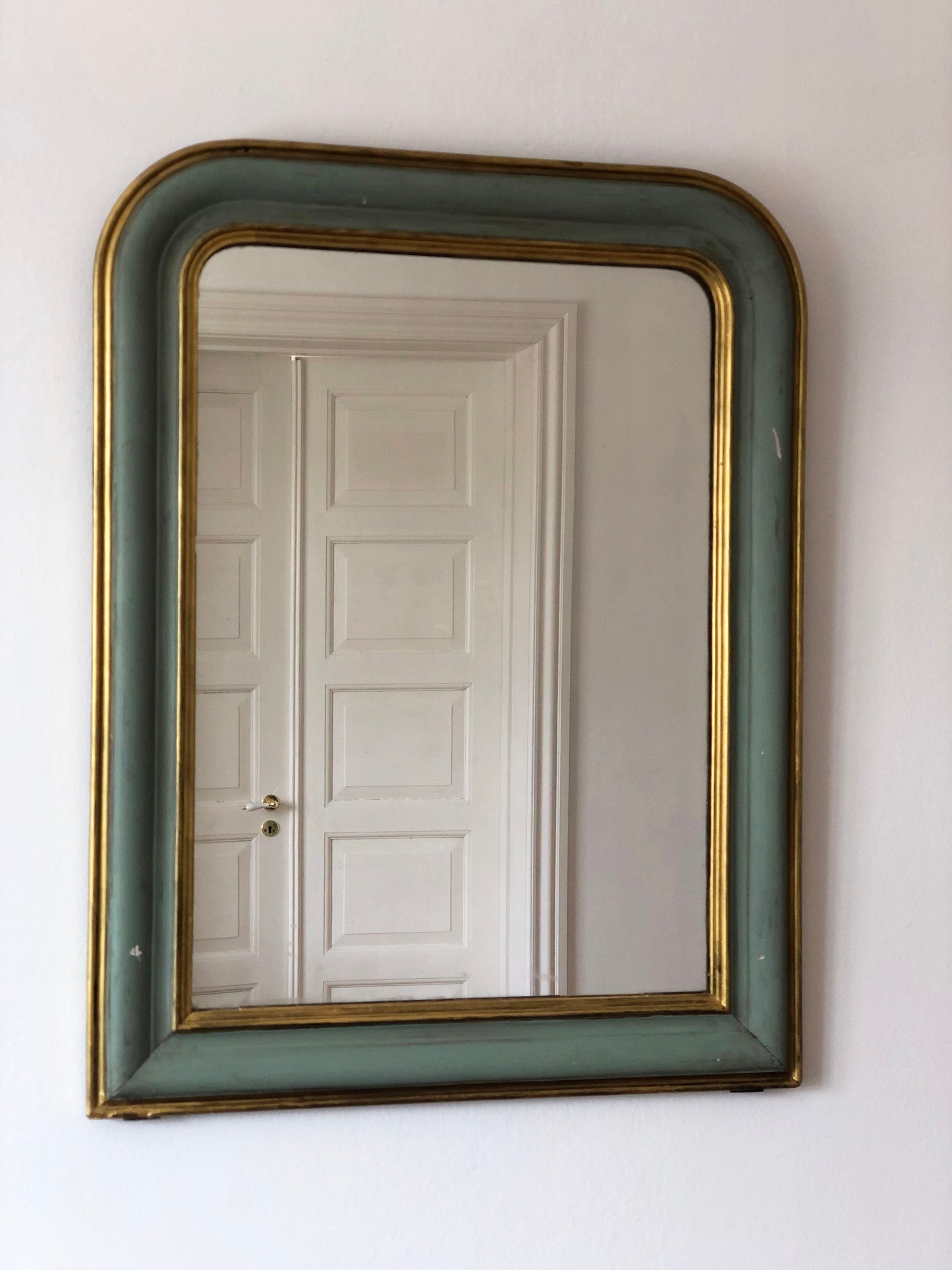 Large Antique Louis Philippe French Mirror in Green and Gold, Late 19th Century