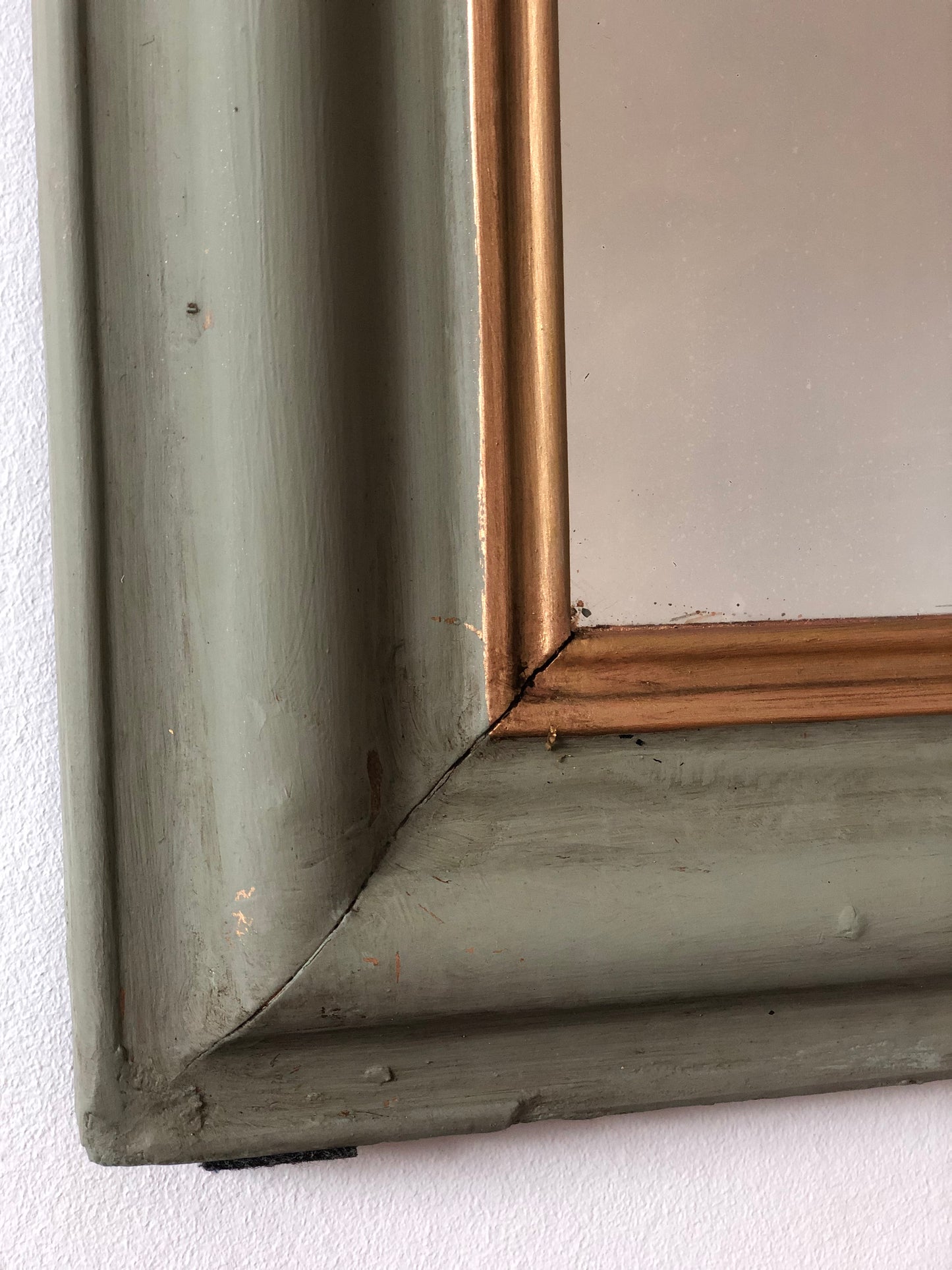 Large Antique Louis Philippe French Mirror in Green and Gold, Late 19th Century