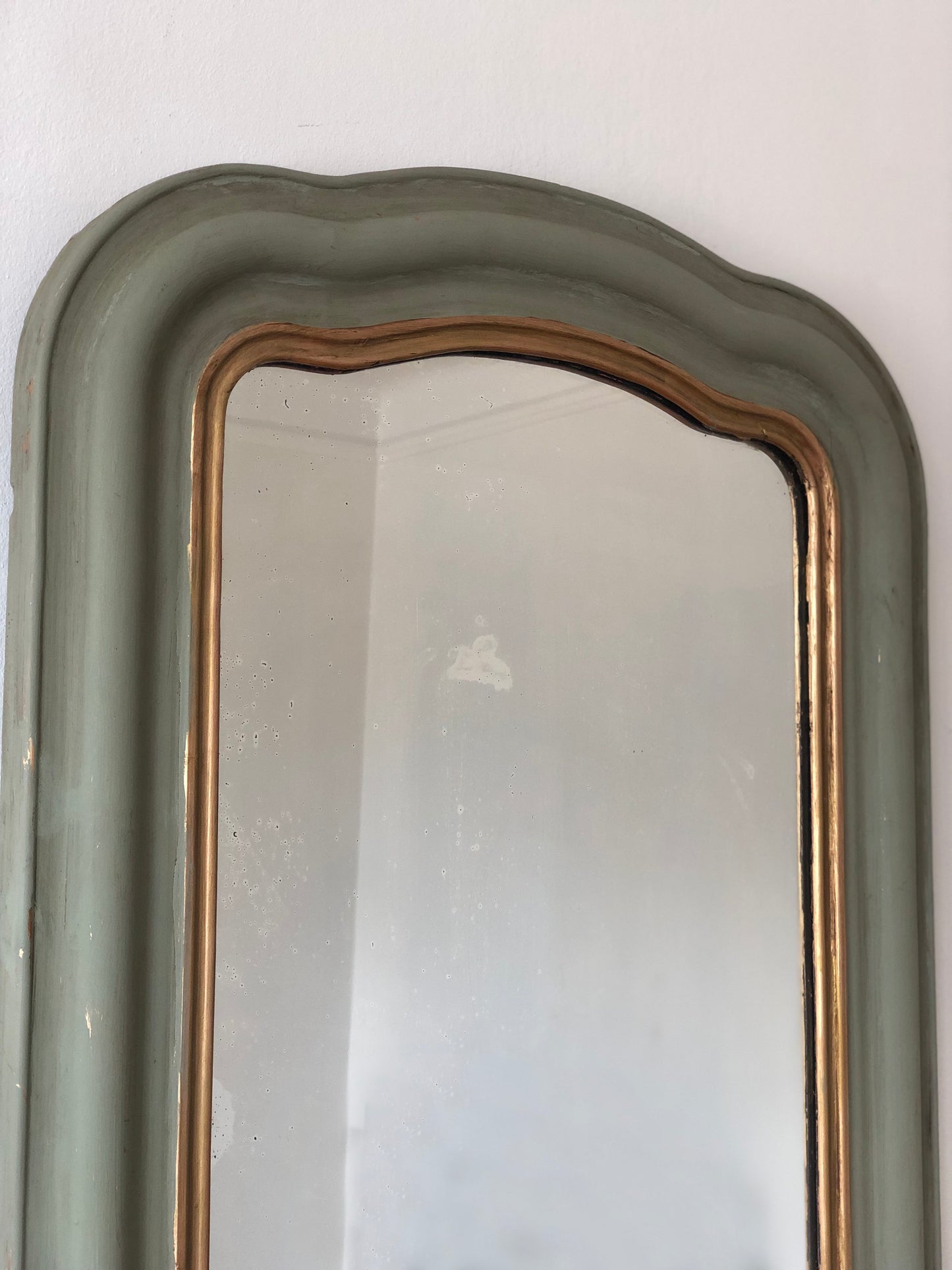 Large Antique Louis Philippe French Mirror in Green and Gold, Late 19th Century