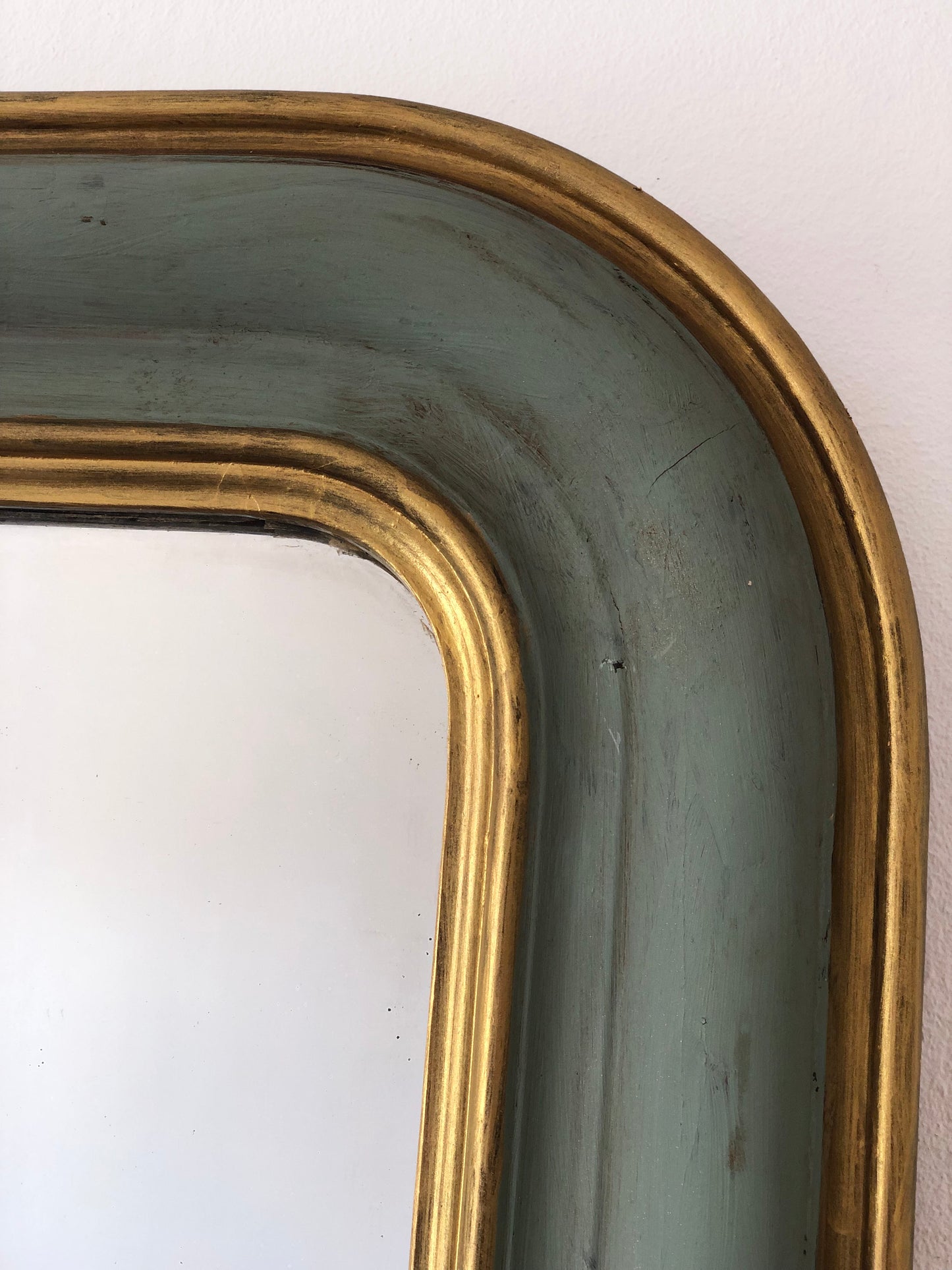 Large Antique Louis Philippe French Mirror in Green and Gold, Late 19th Century