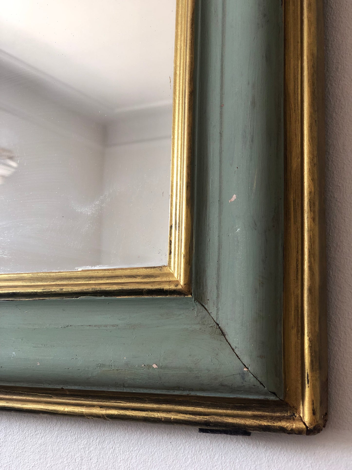 Large Antique Louis Philippe French Mirror in Green and Gold, Late 19th Century
