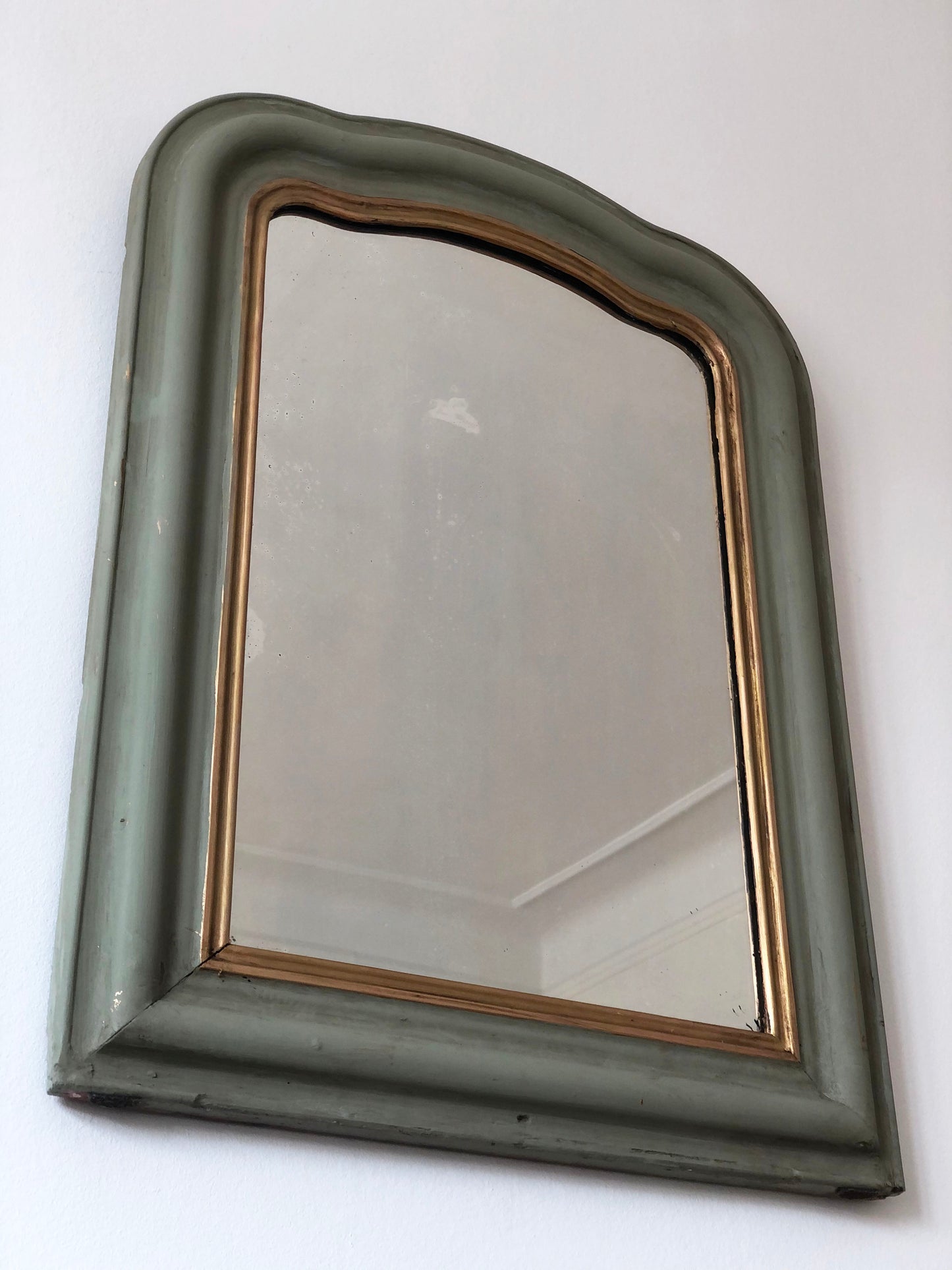 Large Antique Louis Philippe French Mirror in Green and Gold, Late 19th Century