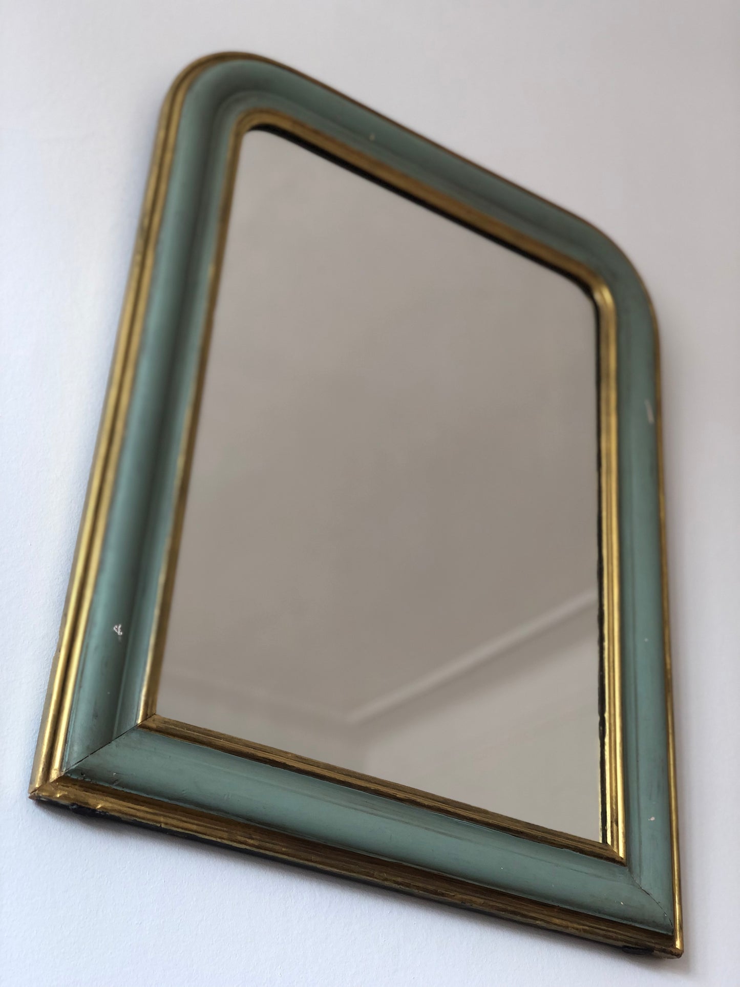 Large Antique Louis Philippe French Mirror in Green and Gold, Late 19th Century