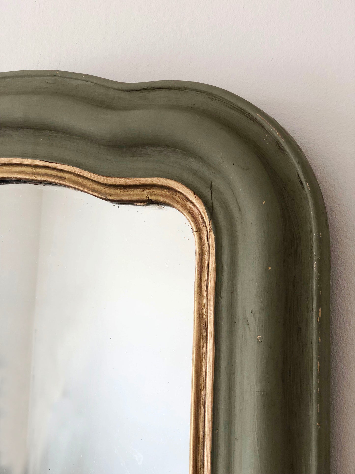 Large Antique Louis Philippe French Mirror in Green and Gold, Late 19th Century