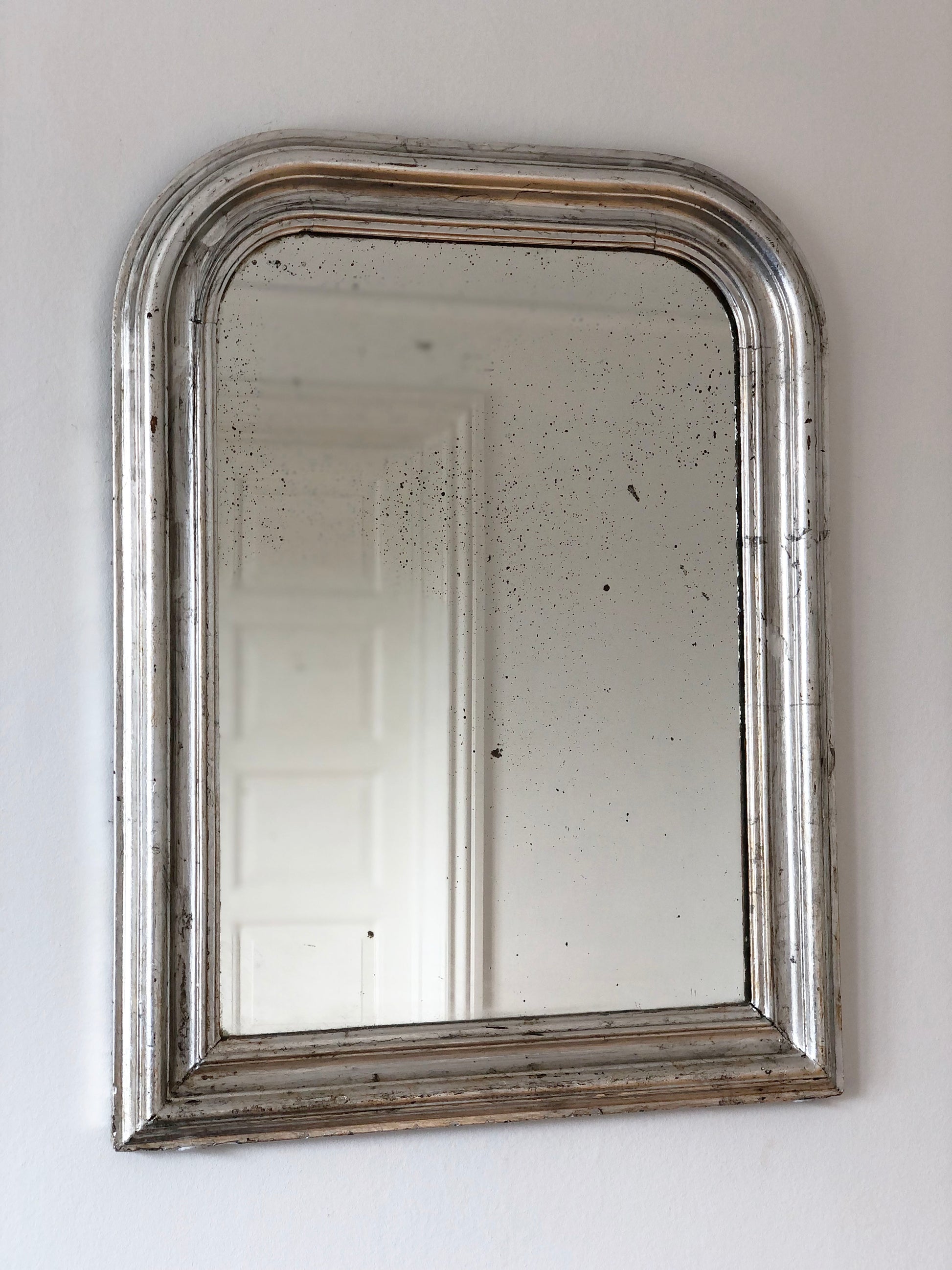 Large Antique Louis Philippe French Mirror in Silver, Late 19th Century