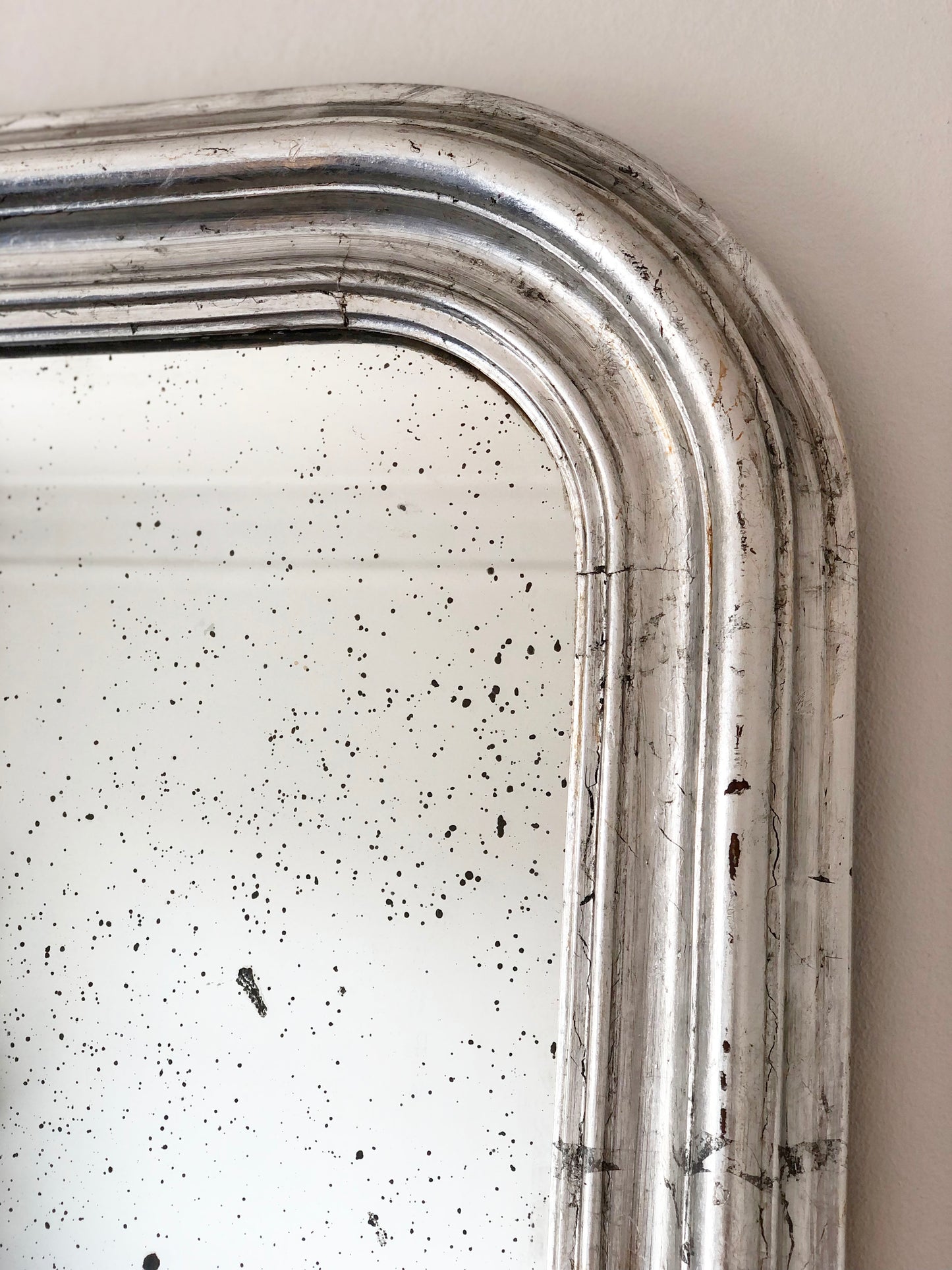Large Antique Louis Philippe French Mirror in Silver, Late 19th Century