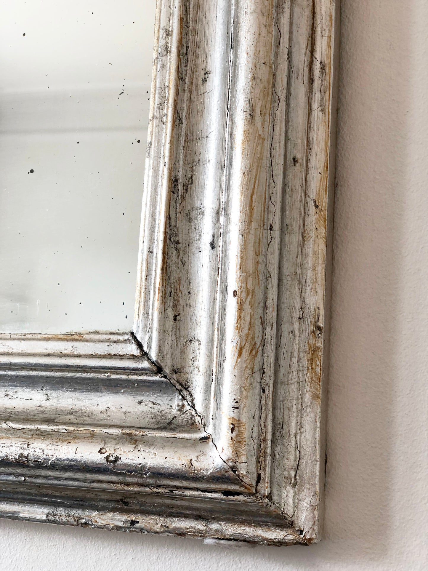 Large Antique Louis Philippe French Mirror in Silver, Late 19th Century