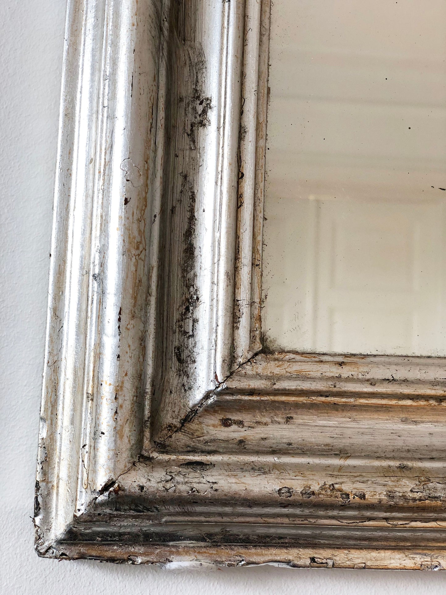 Large Antique Louis Philippe French Mirror in Silver, Late 19th Century