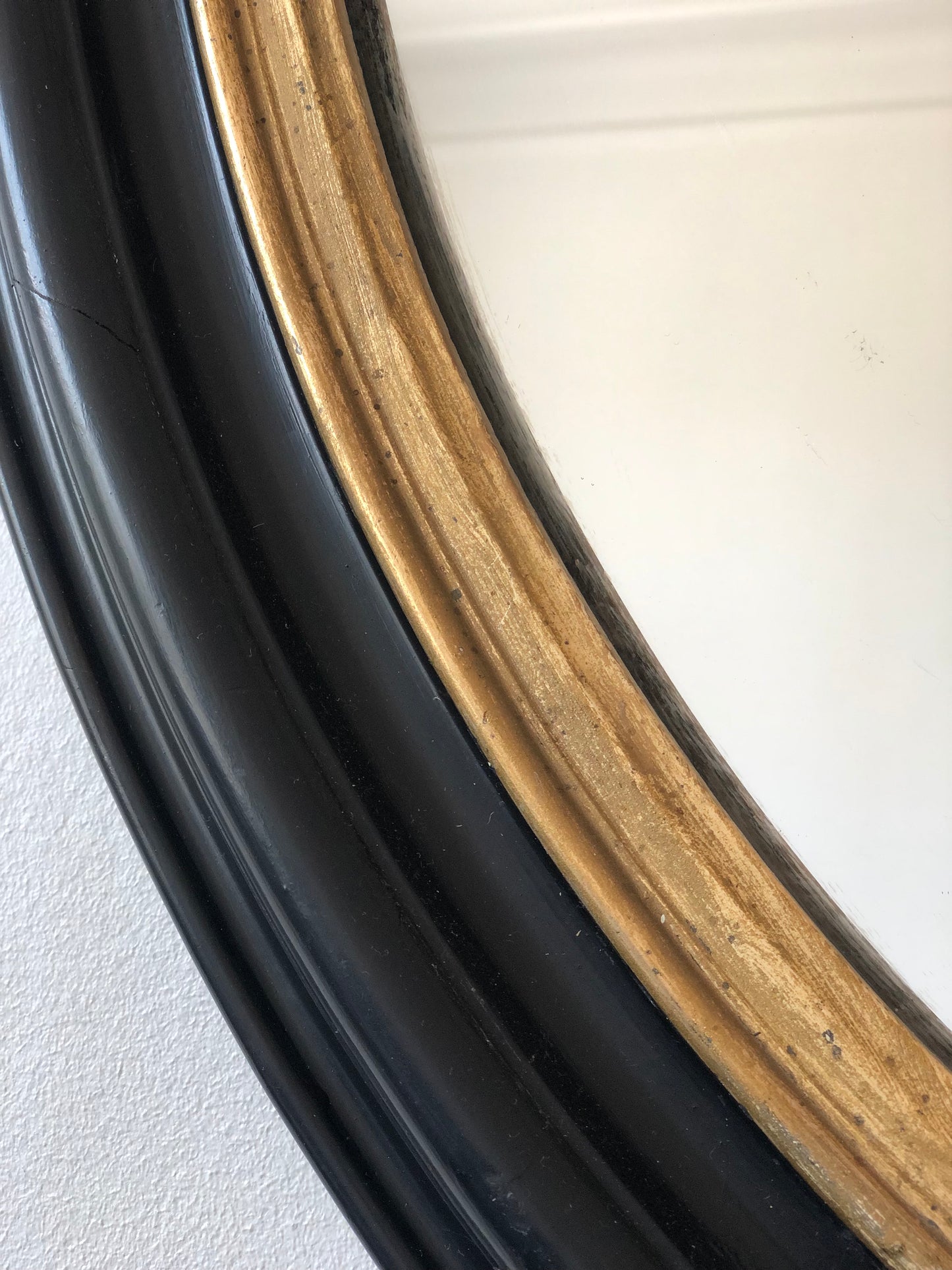 Large Antique Louis Philippe French Oval Mirror in Black and Gold, Late 19th Century