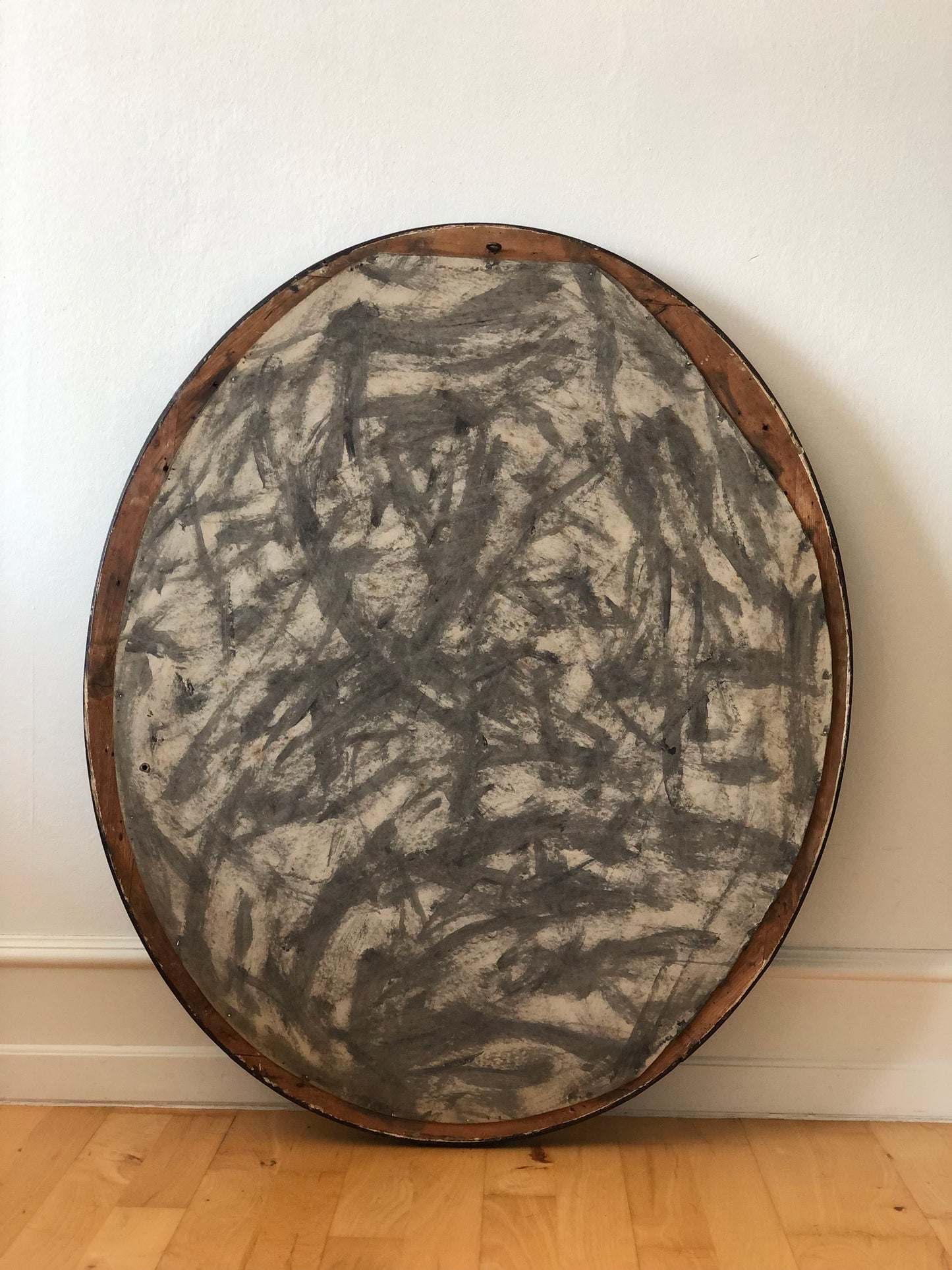 Large Antique Louis Philippe French Oval Mirror in Black and Gold, Late 19th Century