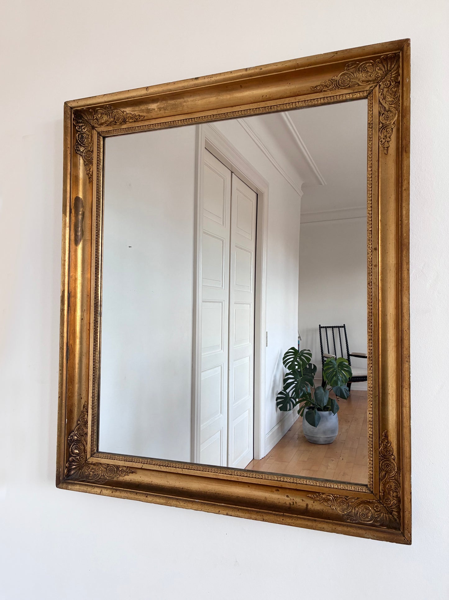 Large Antique Napoleon III Giltwood French Wall Mirror, 19th Century