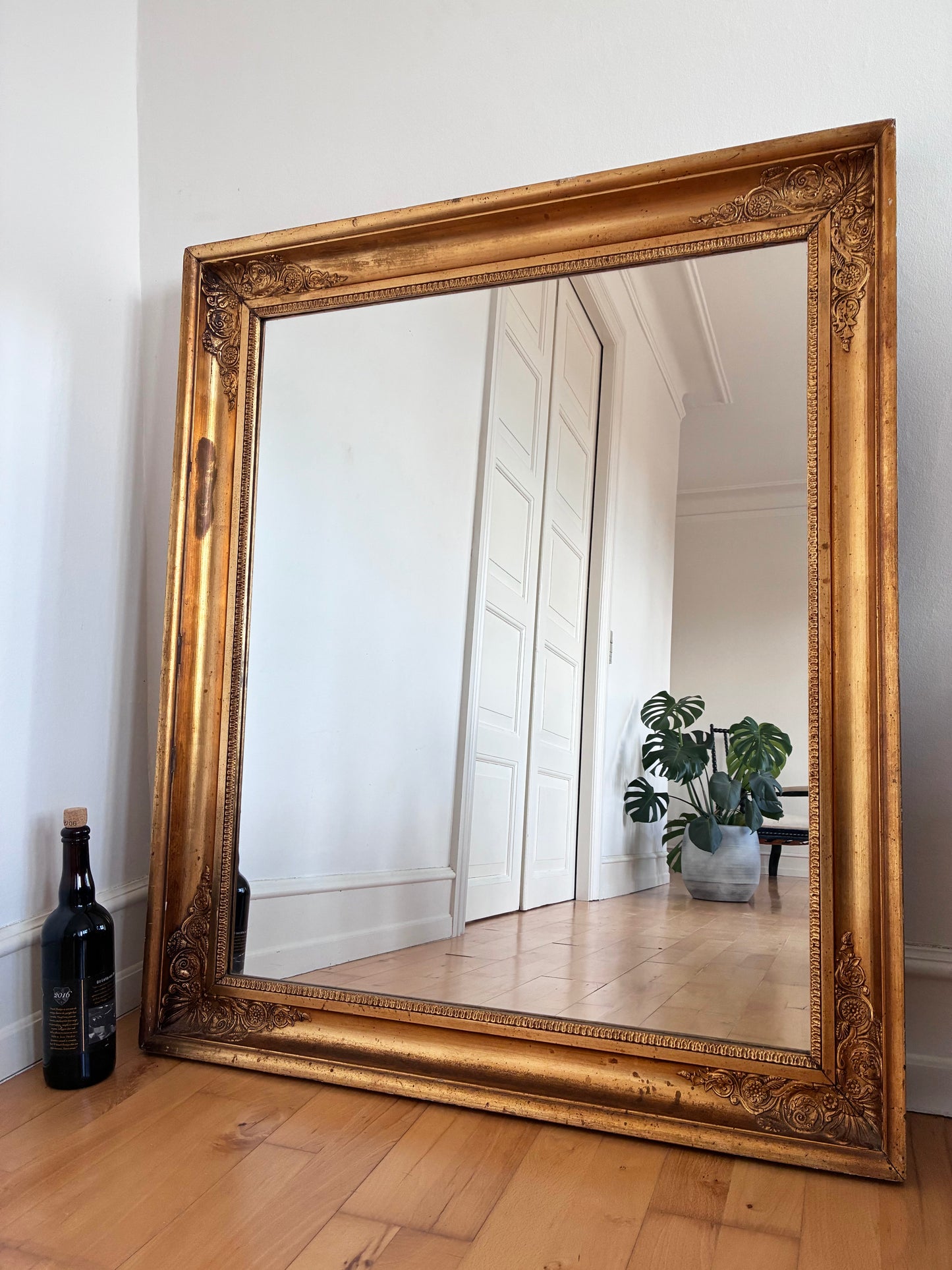 Large Antique Napoleon III Giltwood French Wall Mirror, 19th Century
