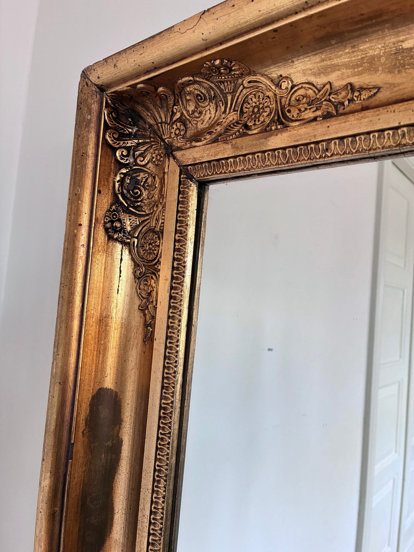 Large Antique Napoleon III Giltwood French Wall Mirror, 19th Century