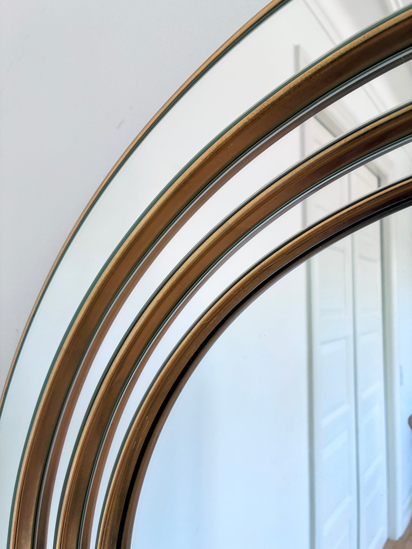 Large Vintage Deknudt Arched Beveled Panel Mirror – Gold, Belgium, 1980s