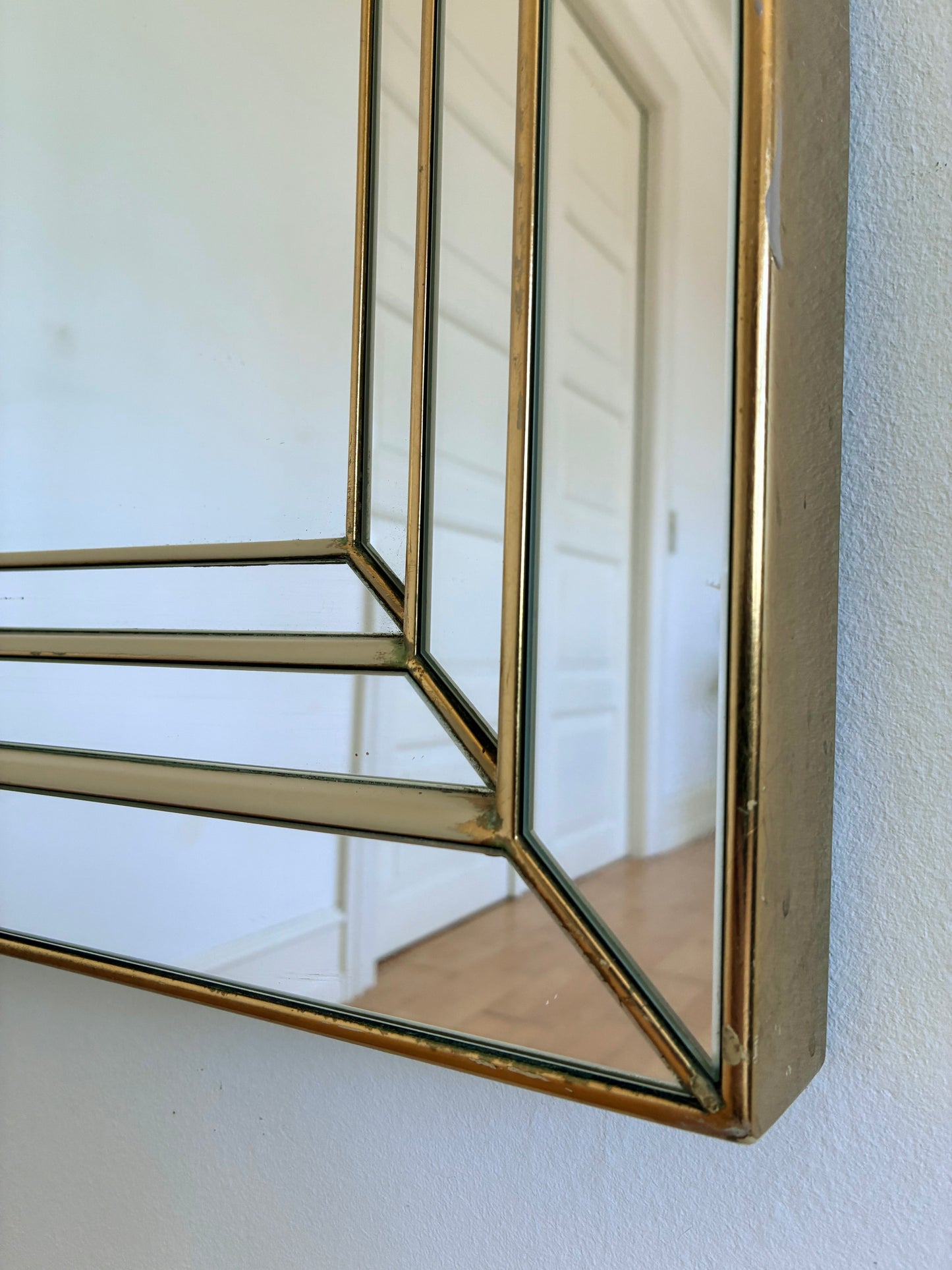 Large Vintage Deknudt Arched Beveled Panel Mirror – Gold, Belgium, 1980s