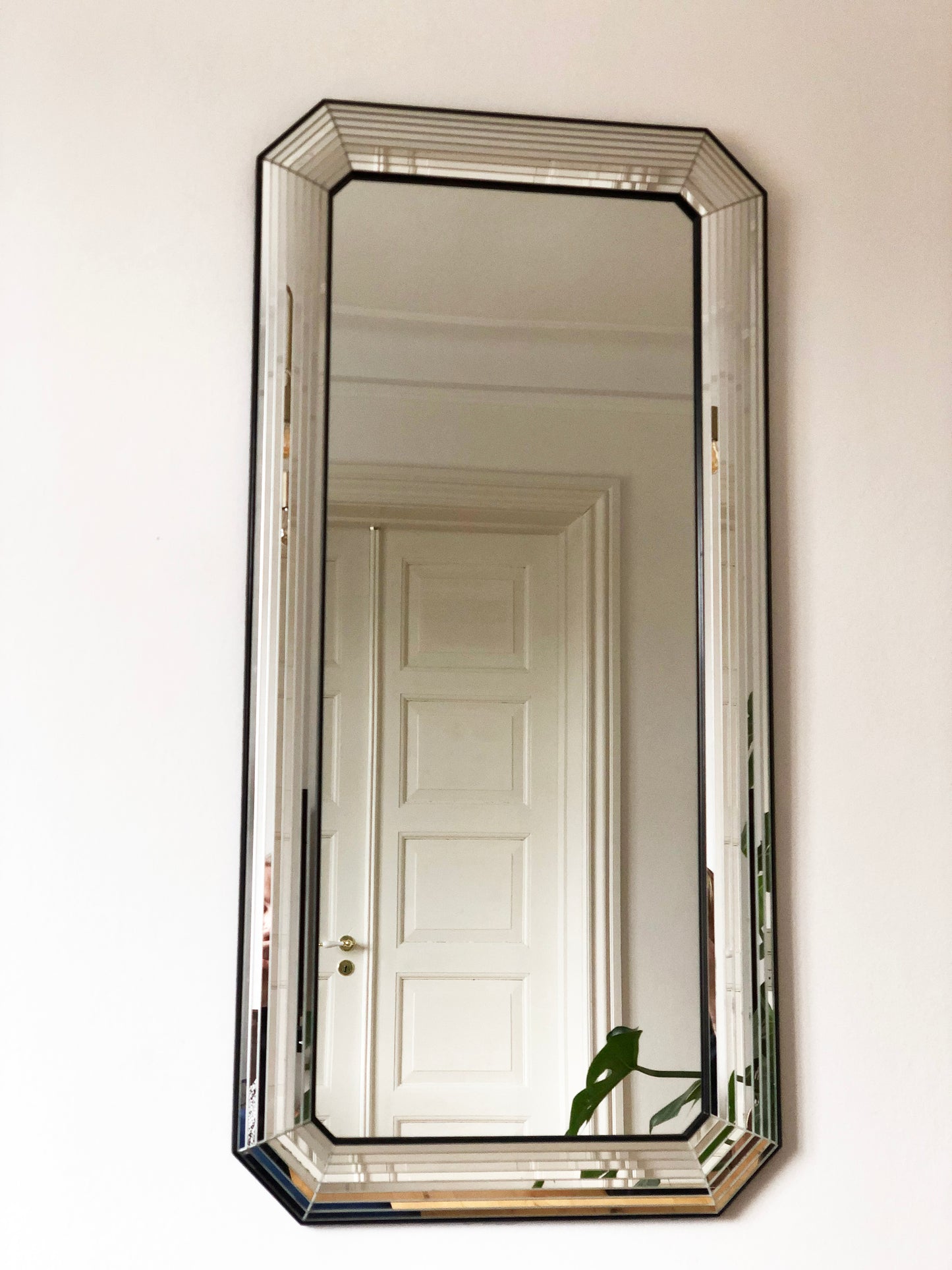 Large Vintage Deknudt Full Length Beveled Panel Mirror – Silver and Black, Belgium, 1980s