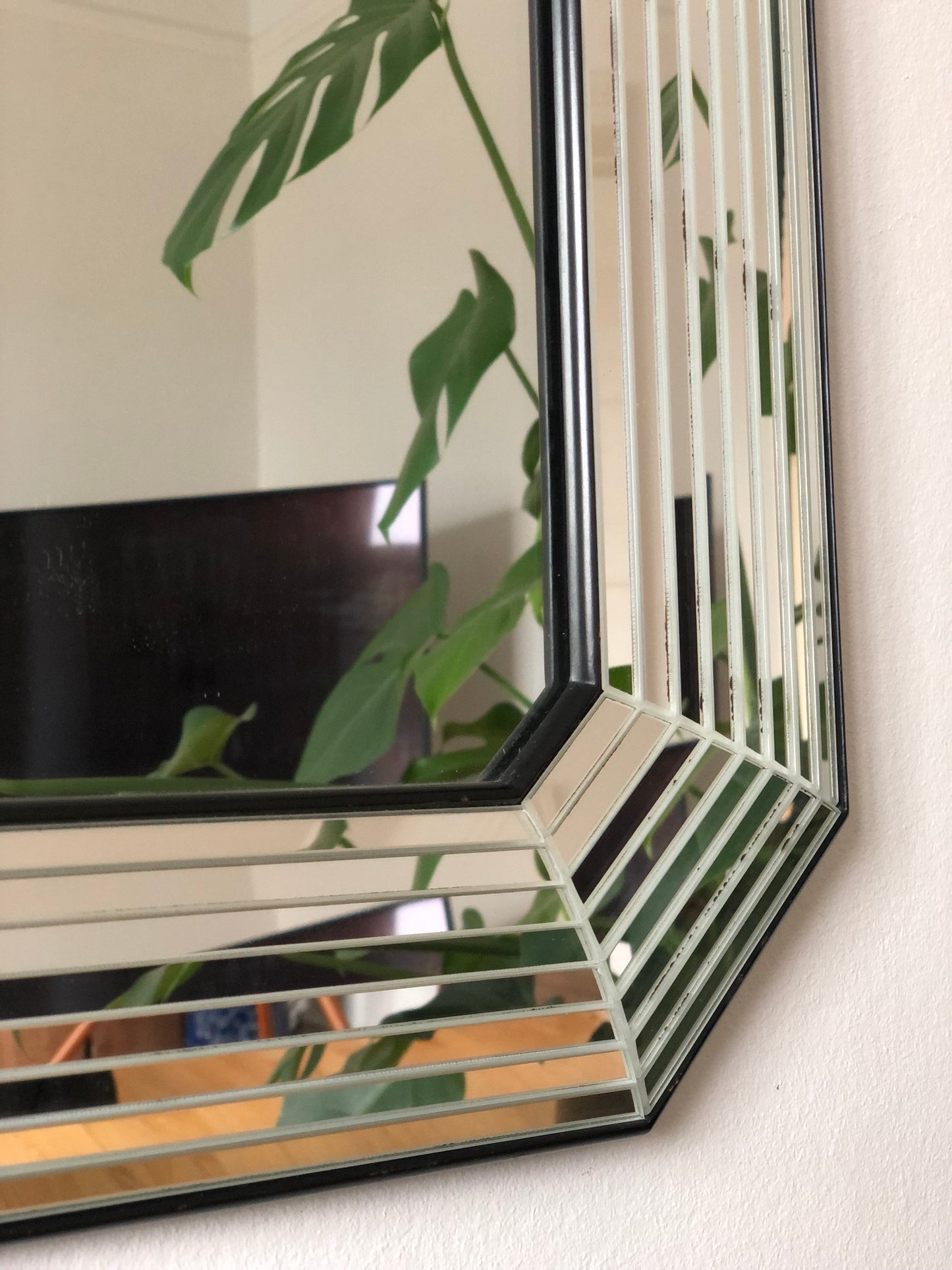 Large Vintage Deknudt Full Length Beveled Panel Mirror – Silver and Black, Belgium, 1980s