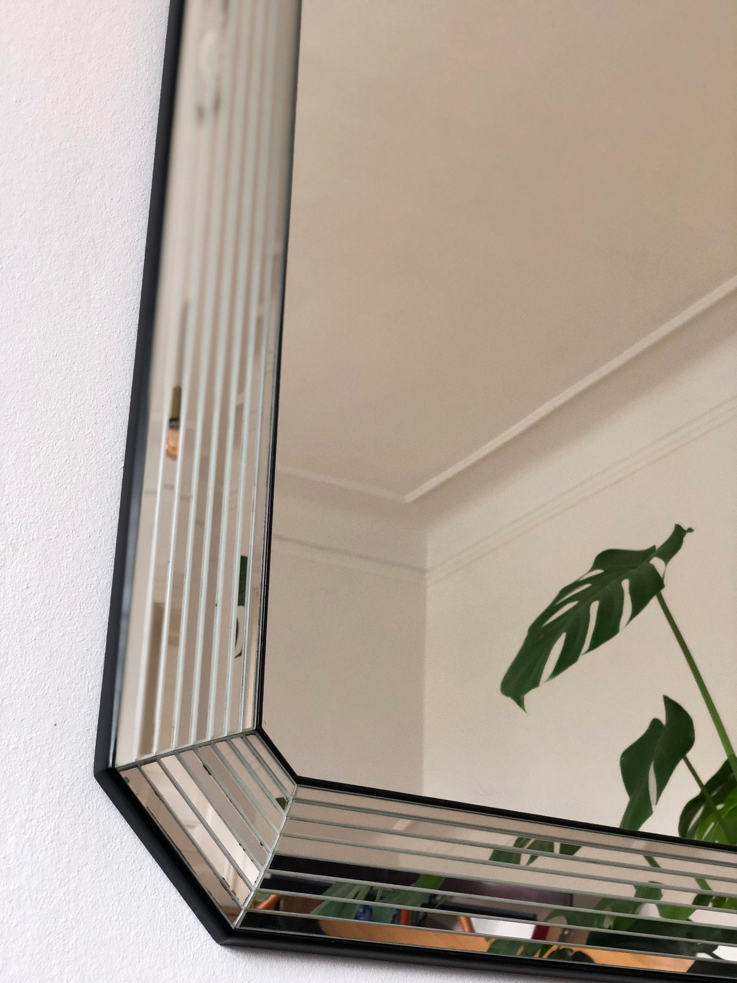 Large Vintage Deknudt Full Length Beveled Panel Mirror – Silver and Black, Belgium, 1980s